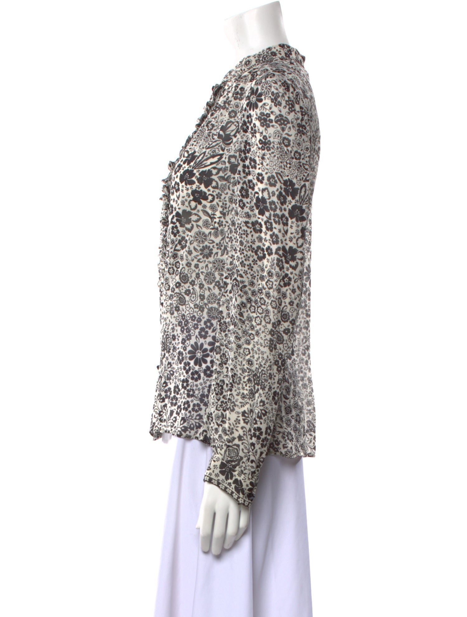 Leggiadro Floral Print Mock Neck Blouse