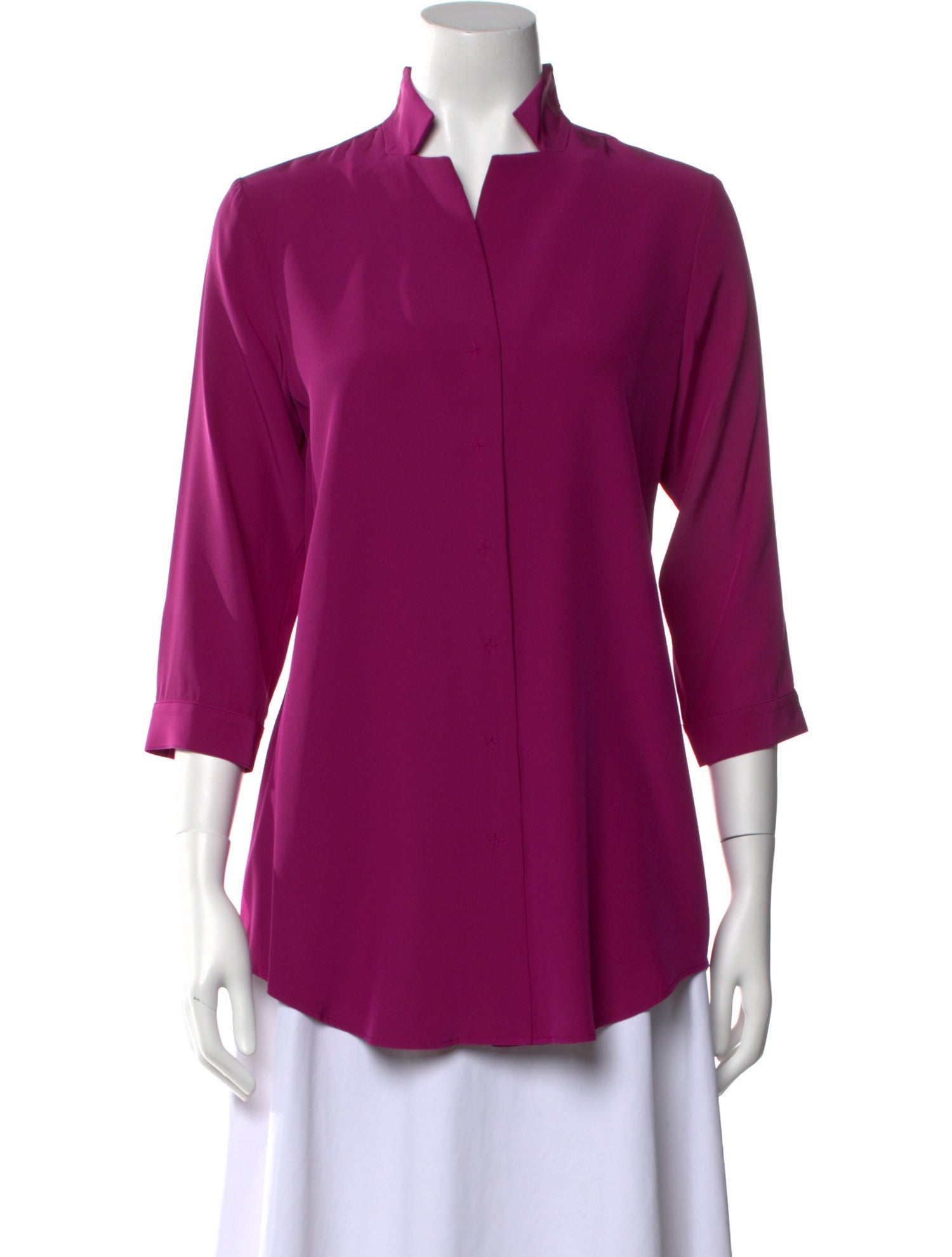 Leggiadro Mock Neck Three-Quarter Sleeve Blouse