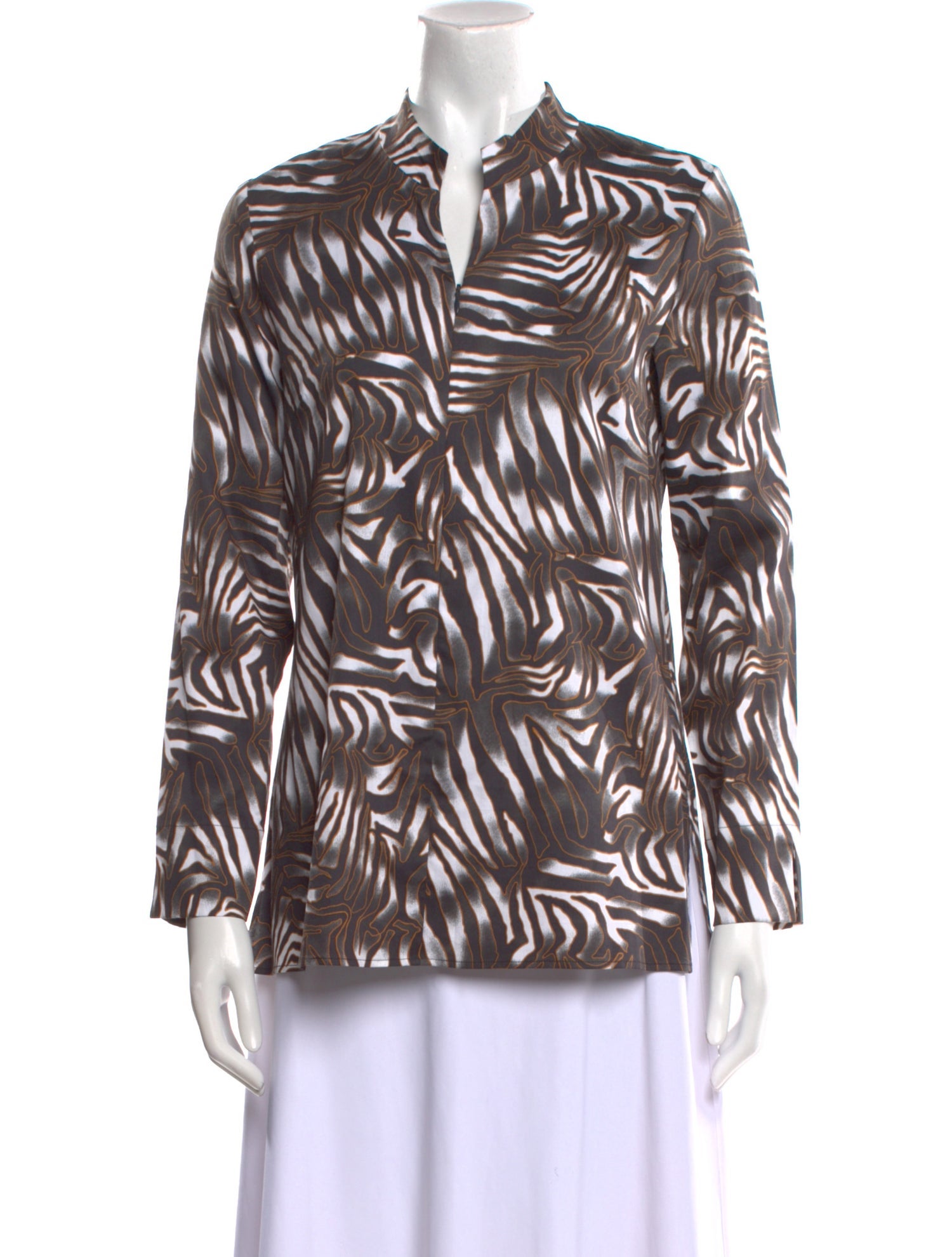 Leggiadro Printed Mock Neck Button-Up Top