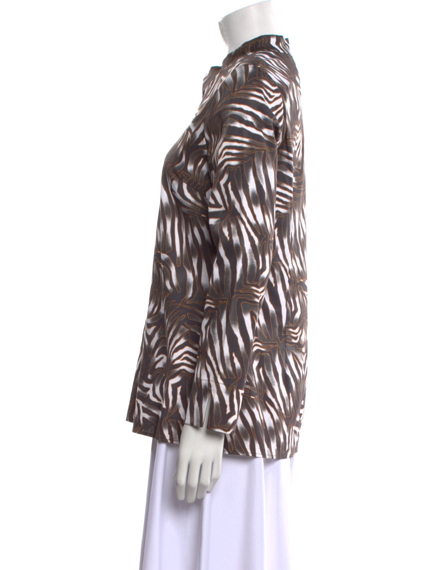 Leggiadro Printed Mock Neck Button-Up Top