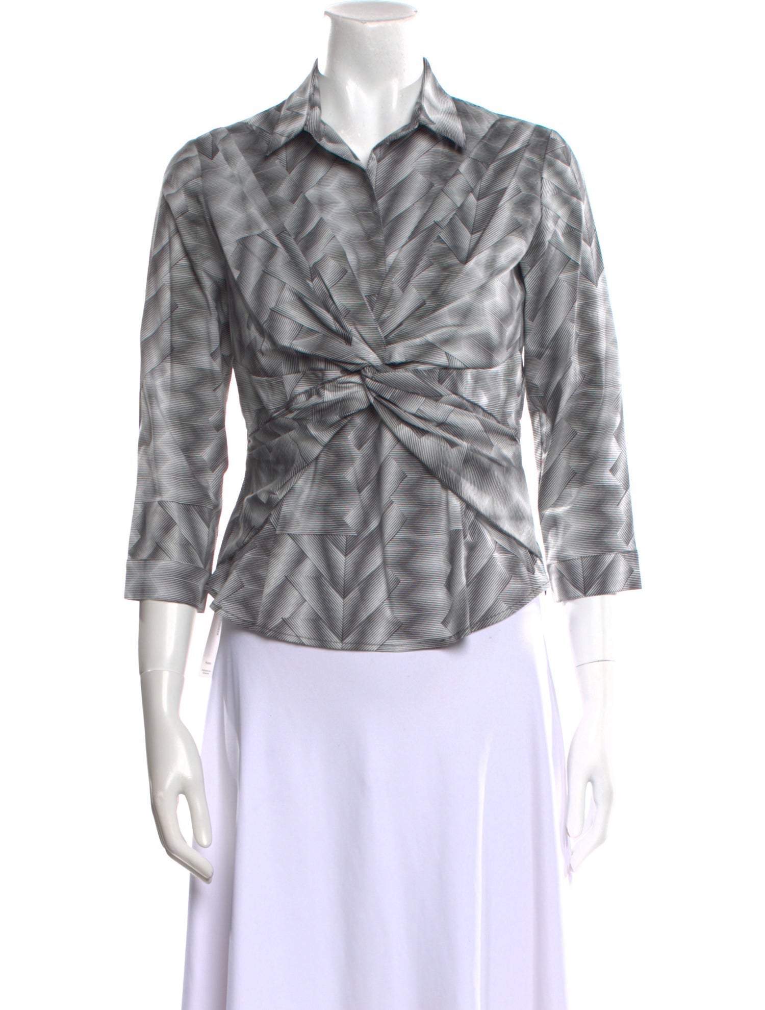 Leggiadro Printed Three-Quarter Sleeve Button-Up Top w/ Tags