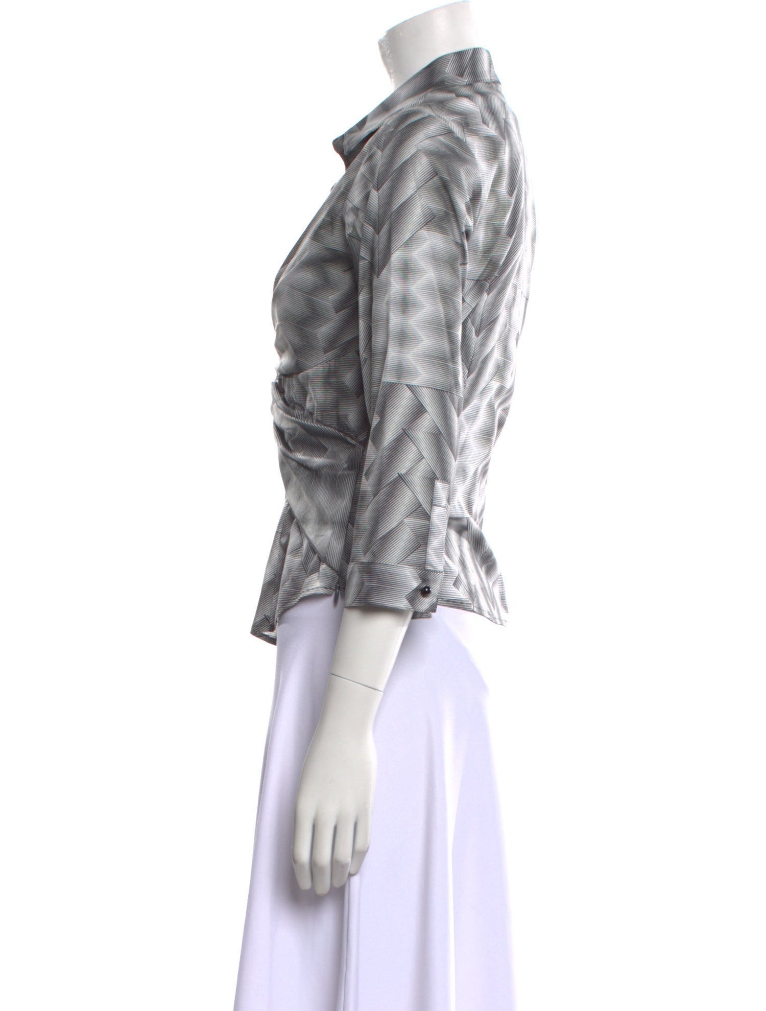 Leggiadro Printed Three-Quarter Sleeve Button-Up Top w/ Tags