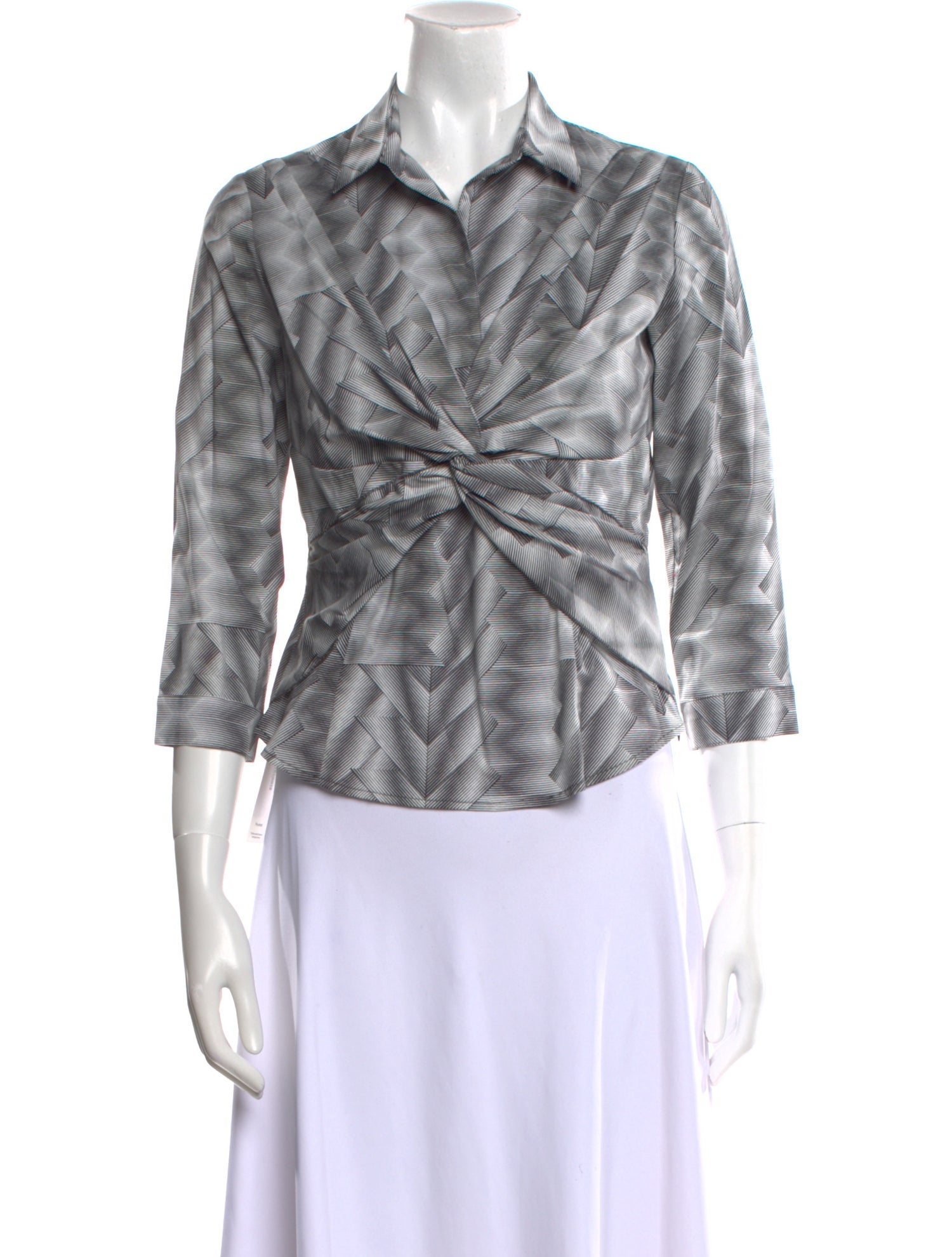 Leggiadro Printed Three-Quarter Sleeve Button-Up Top w/ Tags