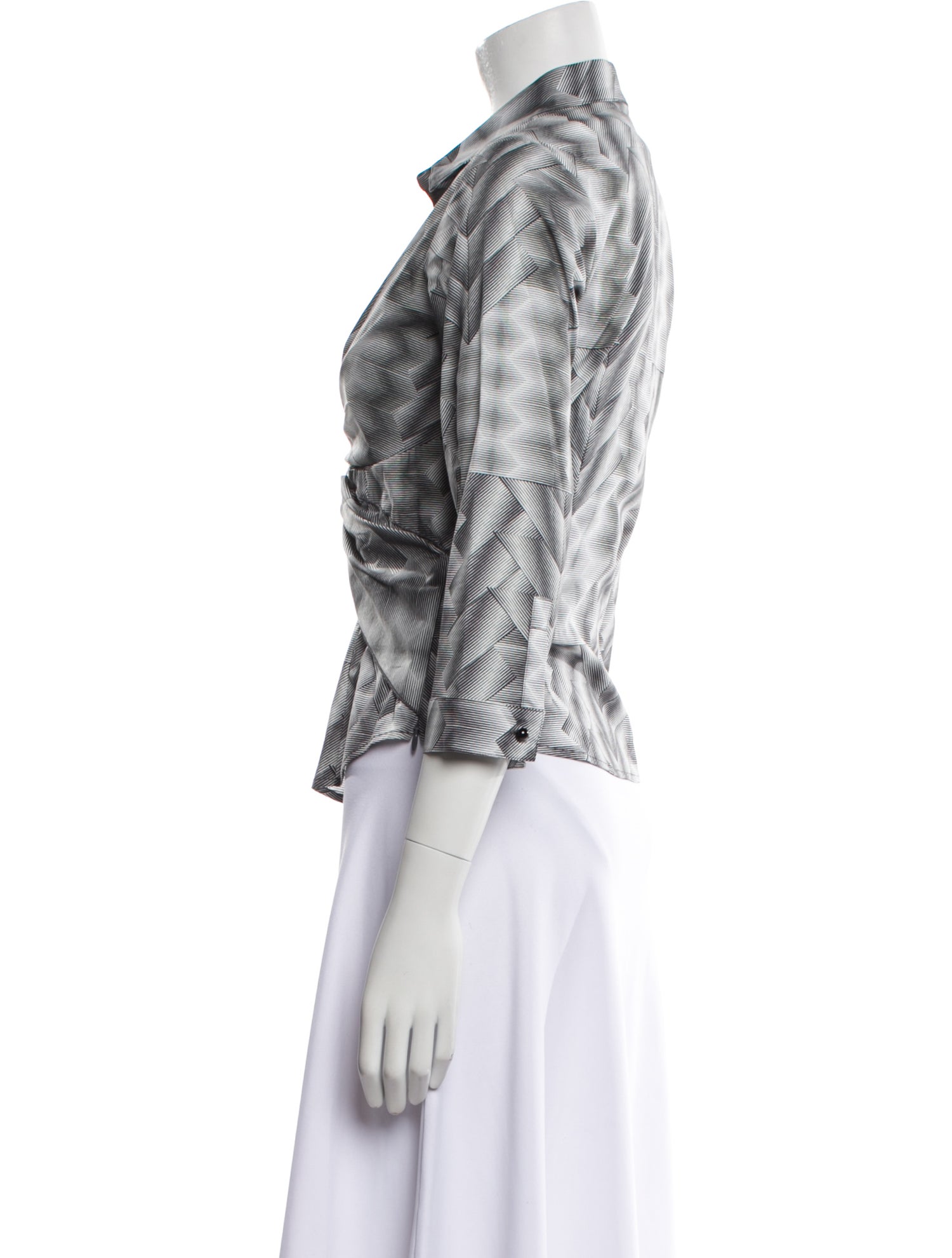 Leggiadro Printed Three-Quarter Sleeve Button-Up Top w/ Tags