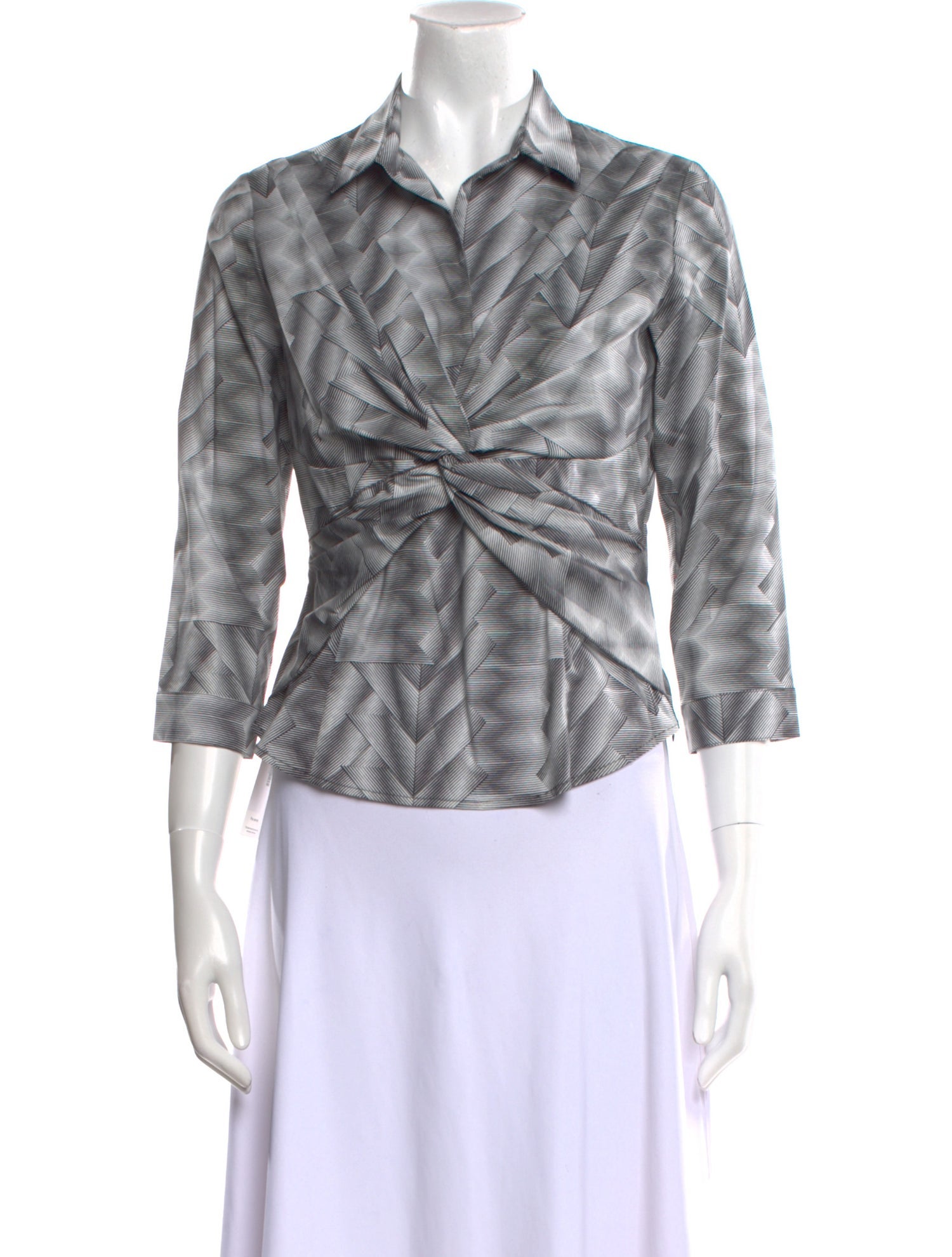 Leggiadro Printed Three-Quarter Sleeve Button-Up Top w/ Tags