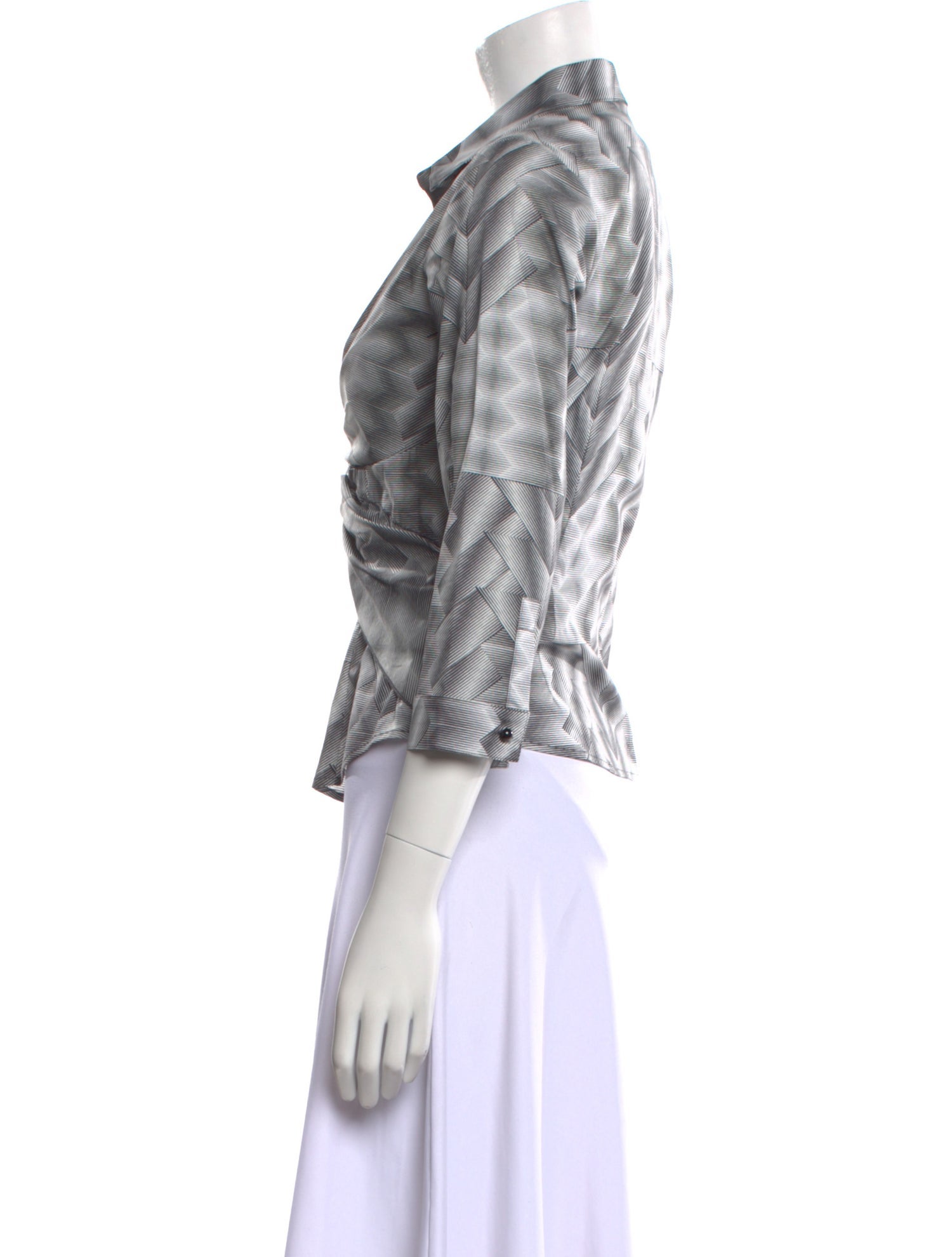 Leggiadro Printed Three-Quarter Sleeve Button-Up Top w/ Tags