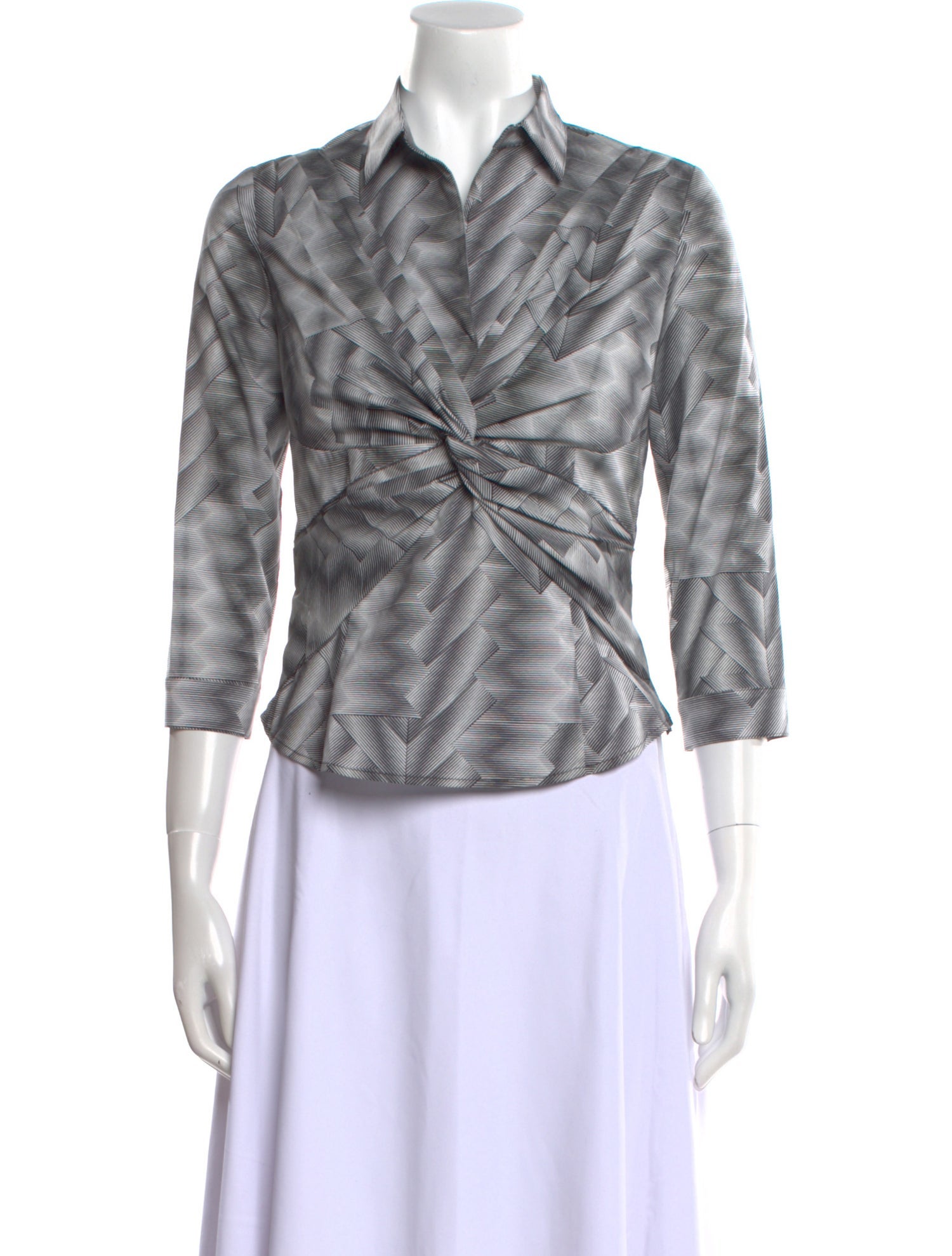 Leggiadro Printed Three-Quarter Sleeve Button-Up Top