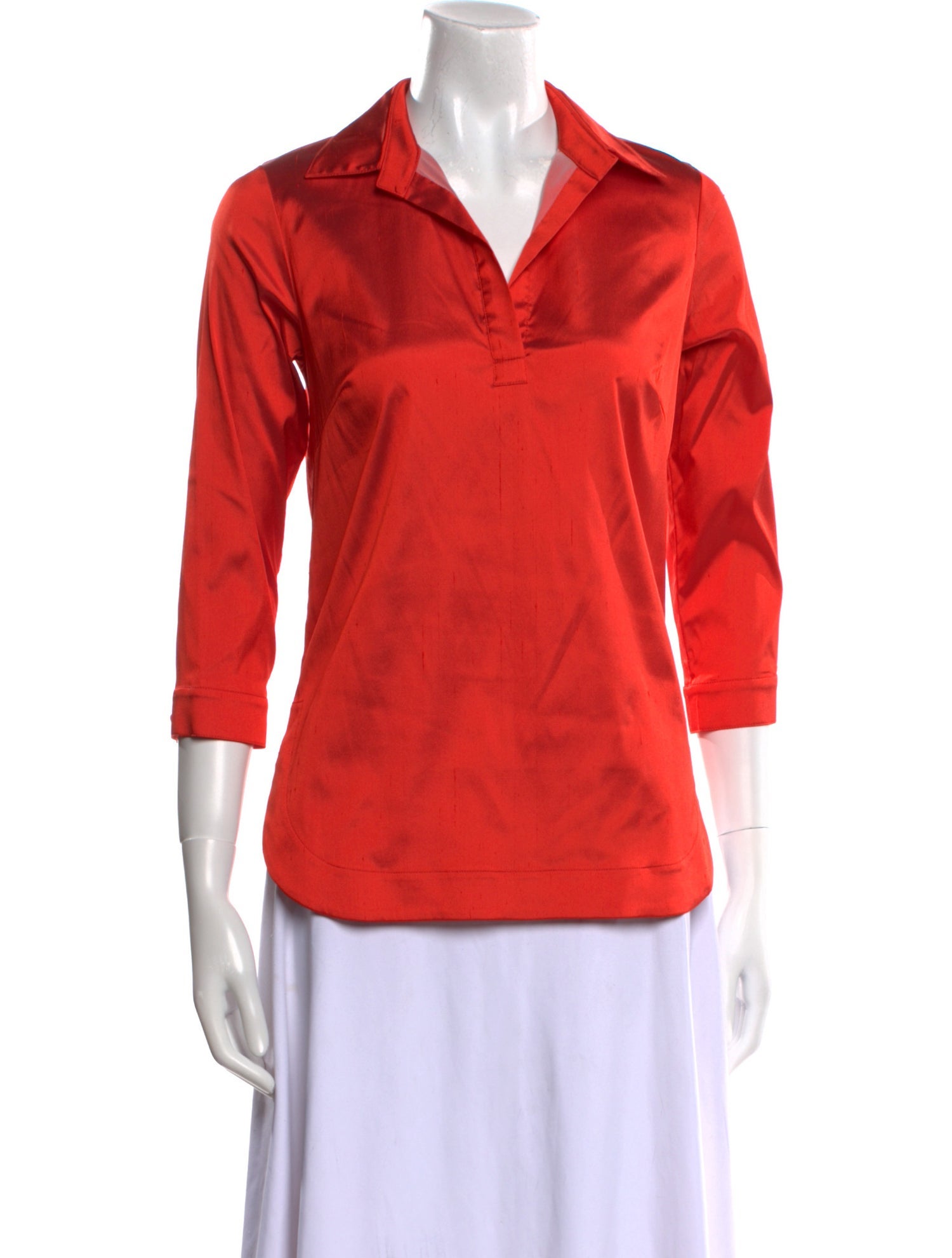 Leggiadro Silk Three-Quarter Sleeve Button-Up Top w/ Tags