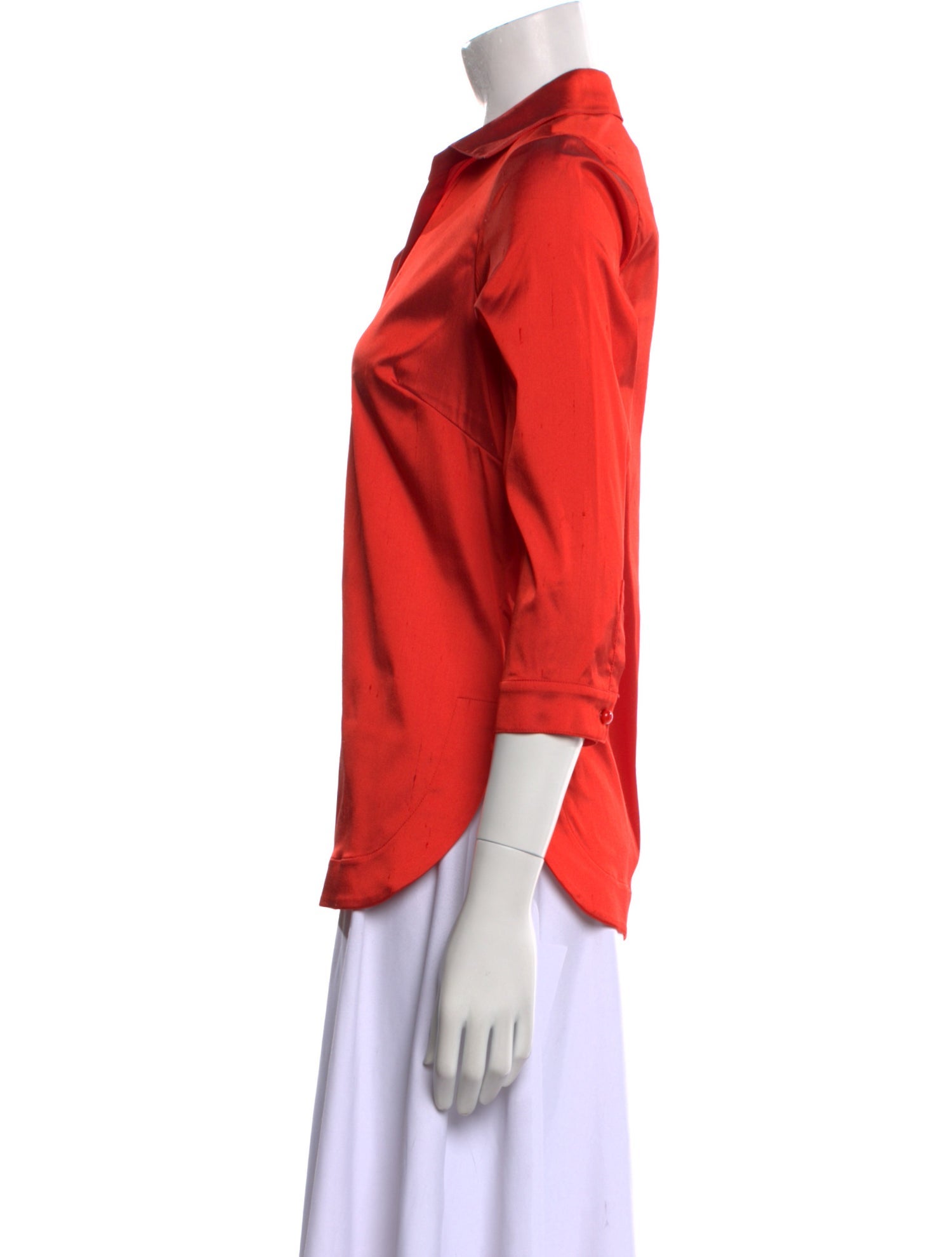 Leggiadro Silk Three-Quarter Sleeve Button-Up Top w/ Tags