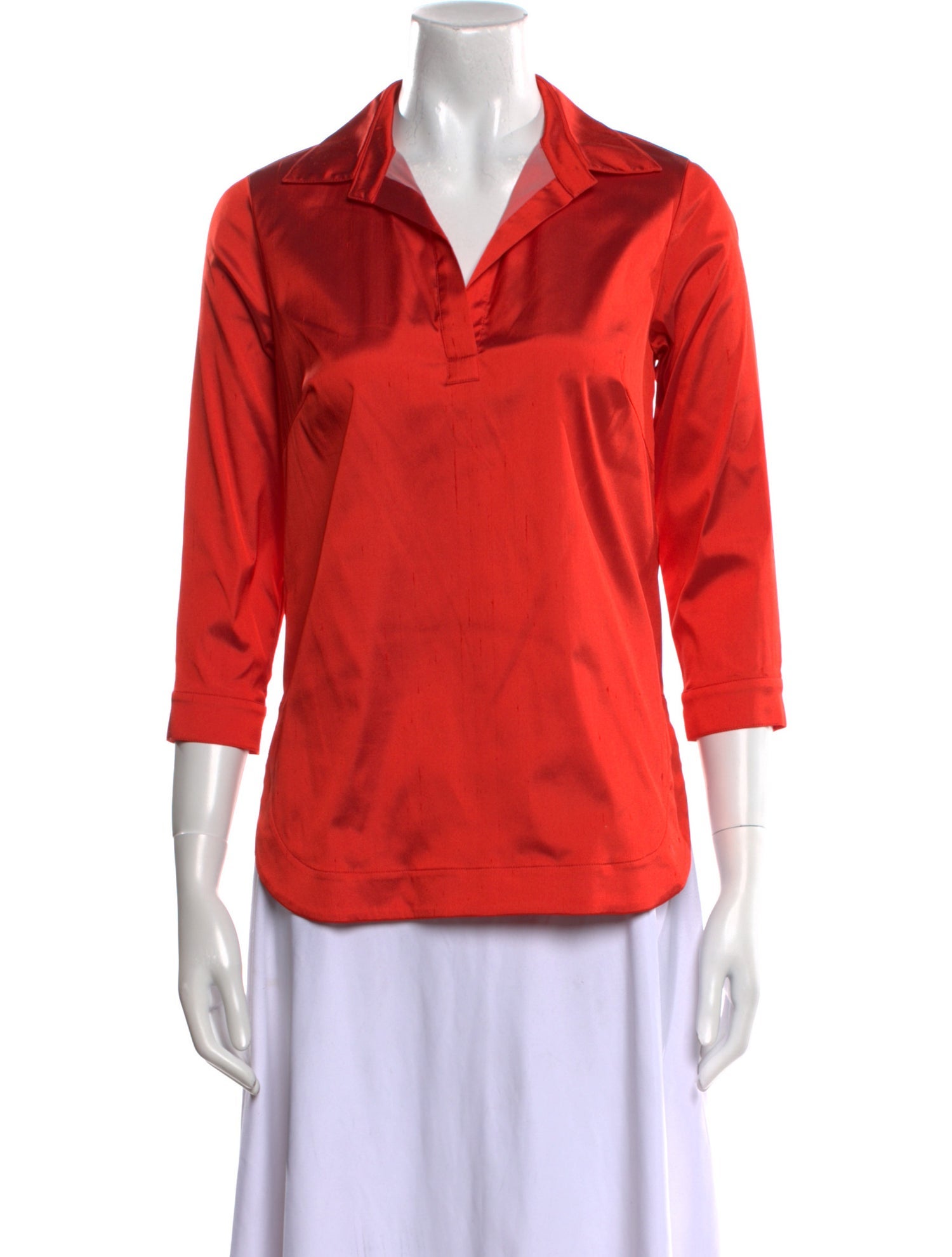 Leggiadro Silk Three-Quarter Sleeve Button-Up Top w/ Tags