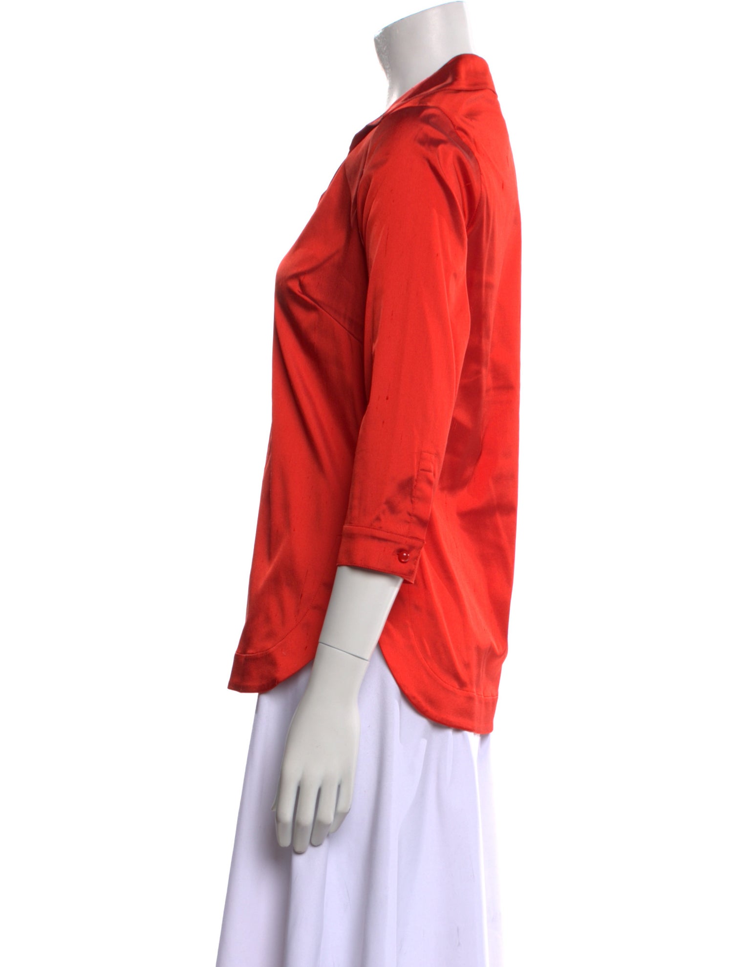 Leggiadro Silk Three-Quarter Sleeve Button-Up Top w/ Tags