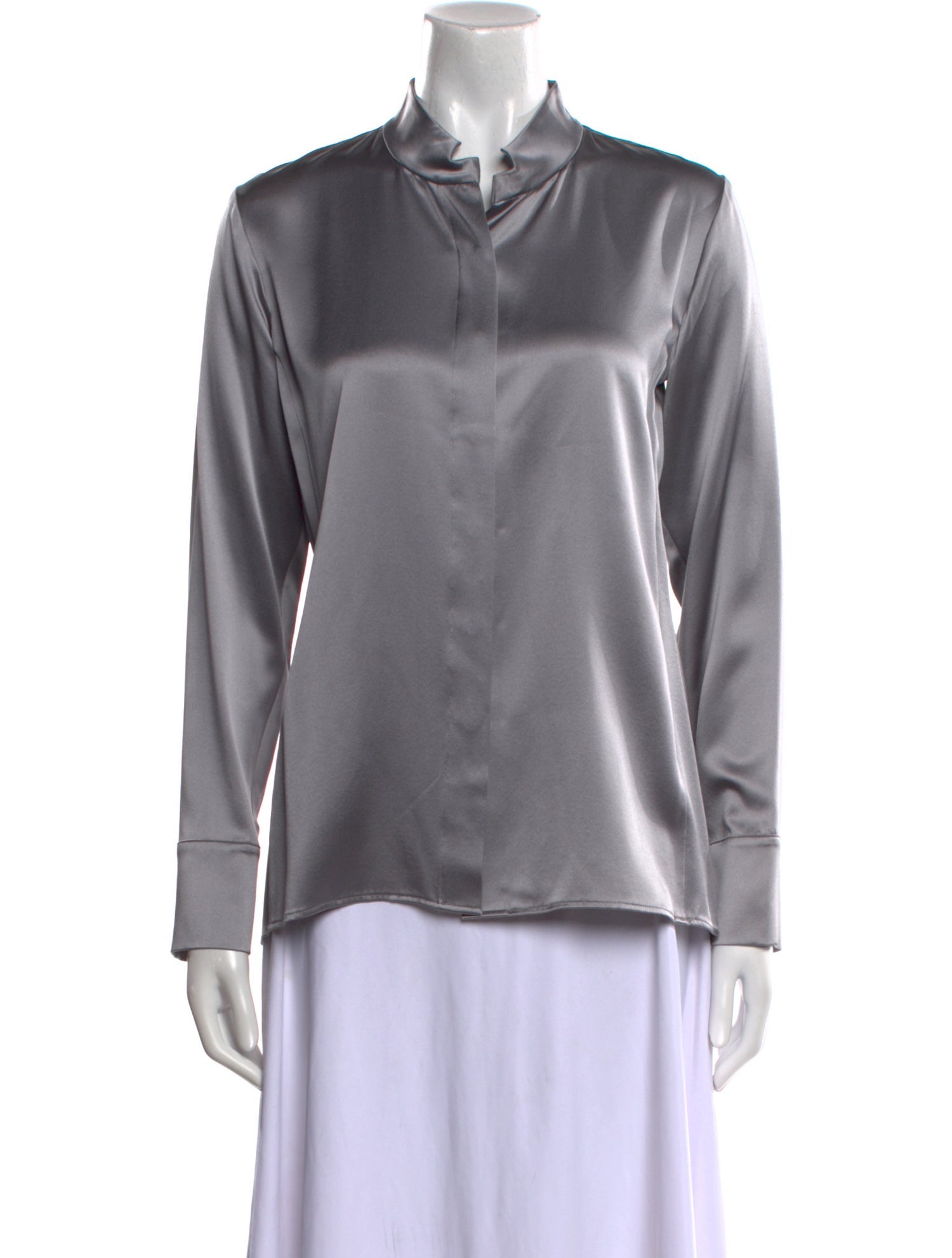 Leggiadro Silk Mock Neck Button-Up Top