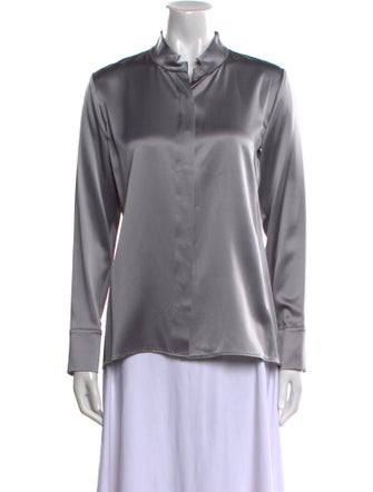 Leggiadro Silk Mock Neck Button-Up Top