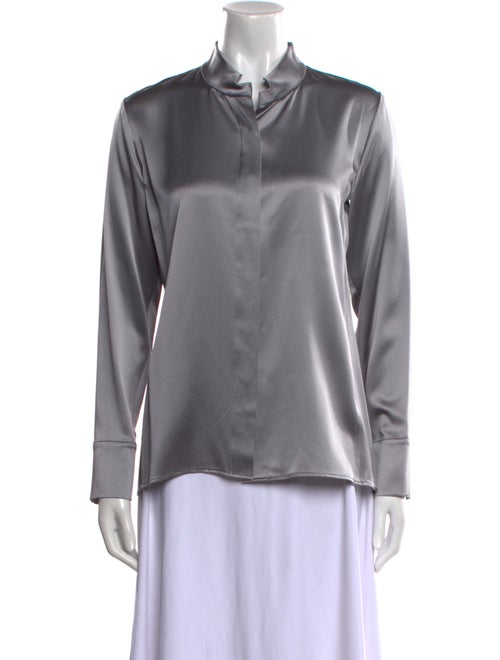 Leggiadro Silk Mock Neck Button-Up Top