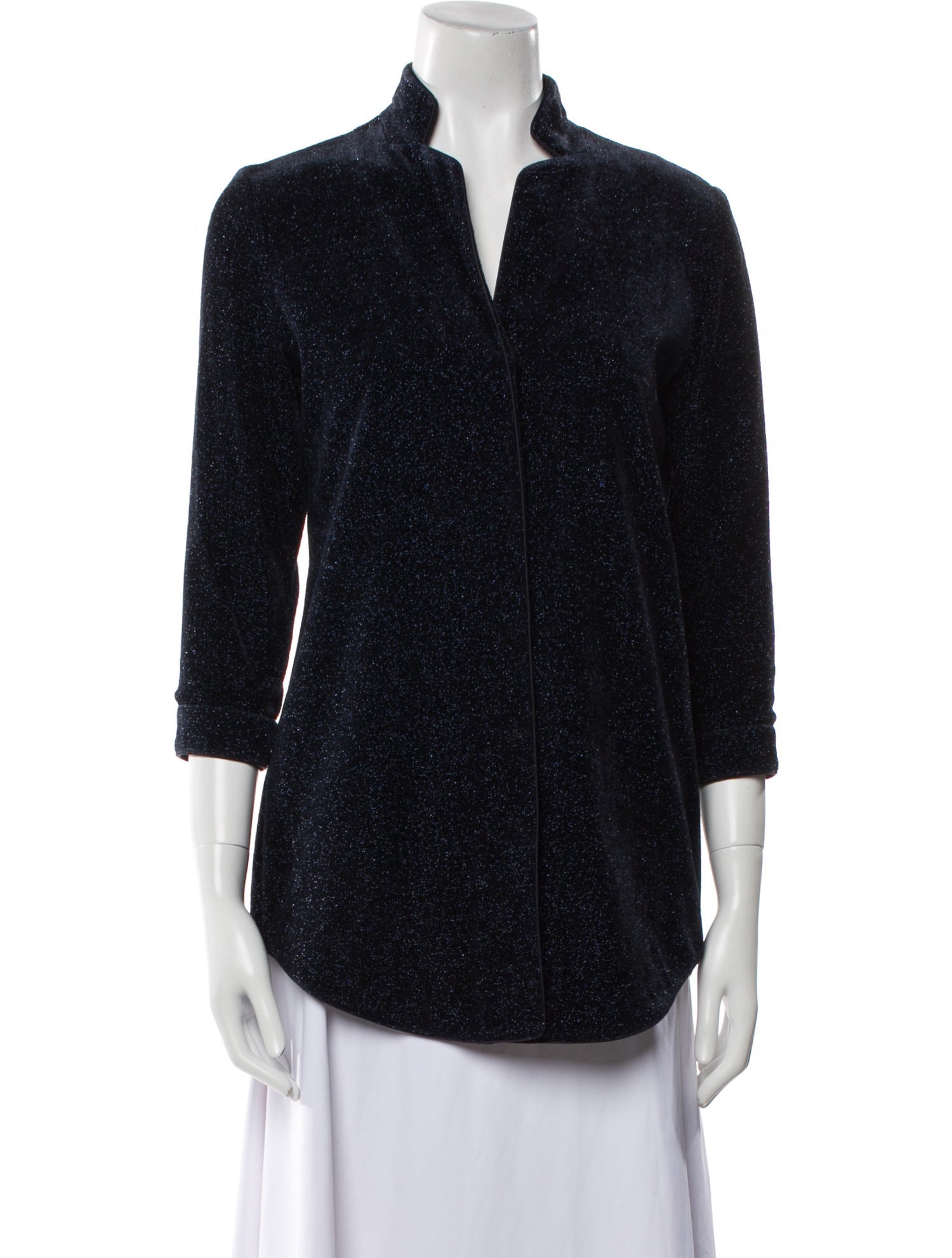 Leggiadro Mock Neck Three-Quarter Sleeve Blouse