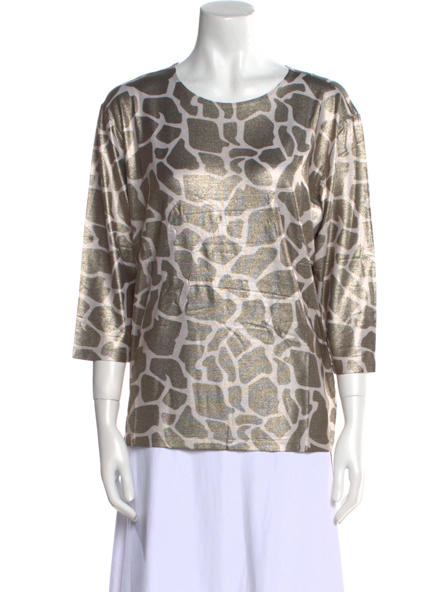 Leggiadro Animal Print Scoop Neck Blouse w/ Tags