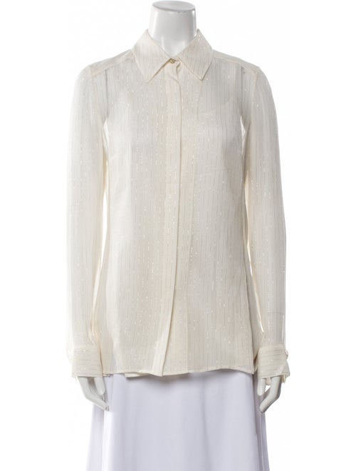 Leggiadro Silk Long Sleeve Button-Up Top