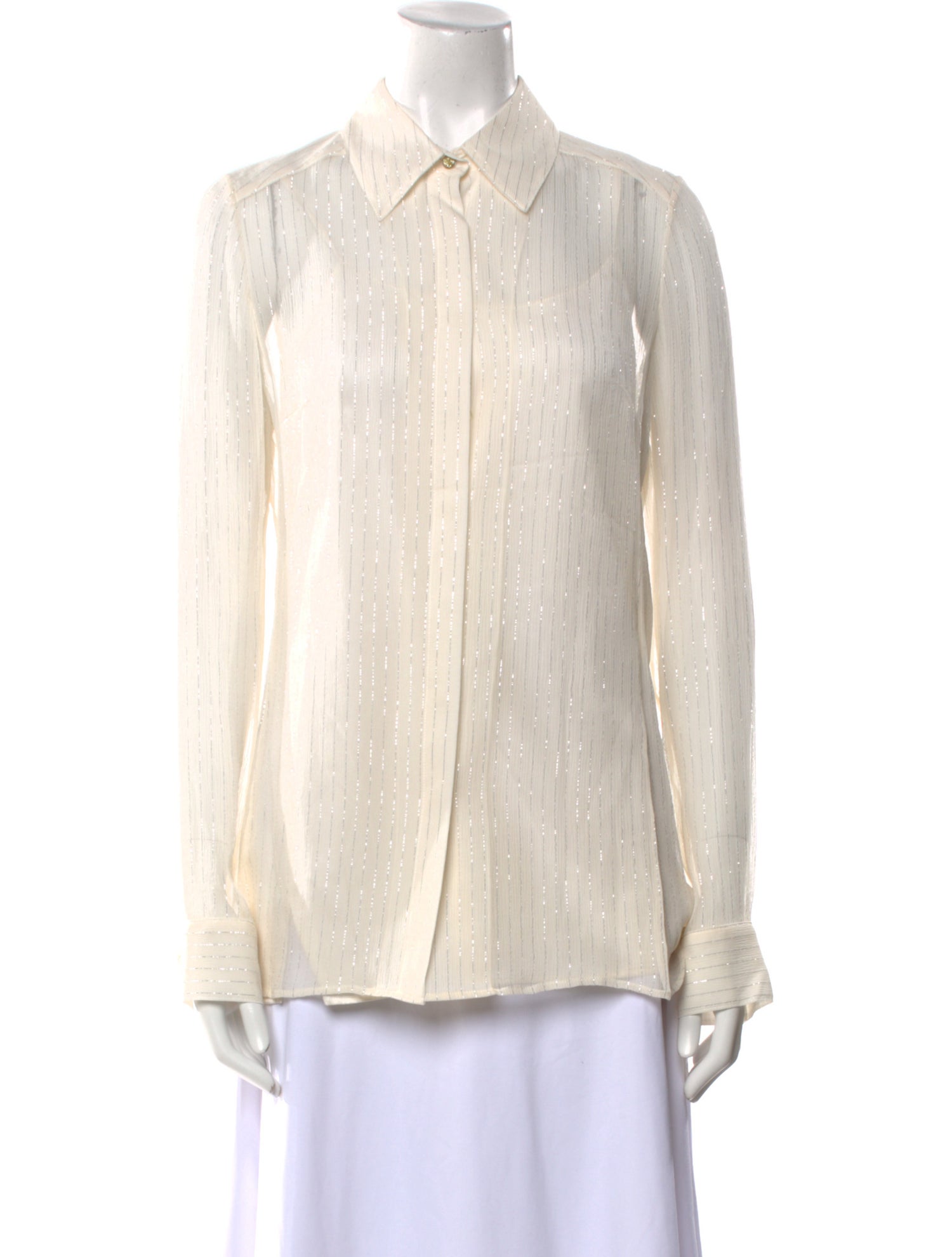 Leggiadro Silk Long Sleeve Button-Up Top