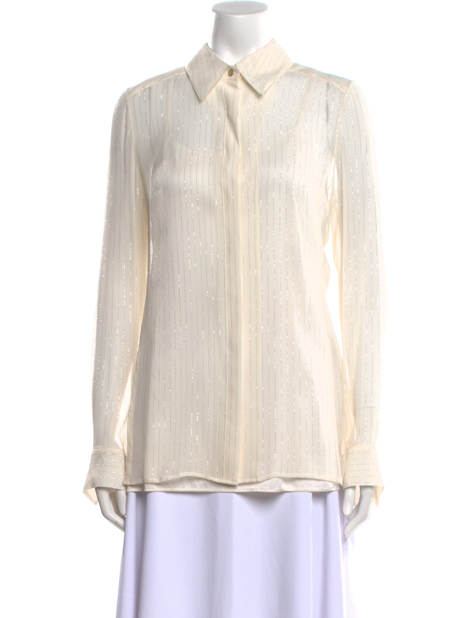 Leggiadro Silk Long Sleeve Button-Up Top