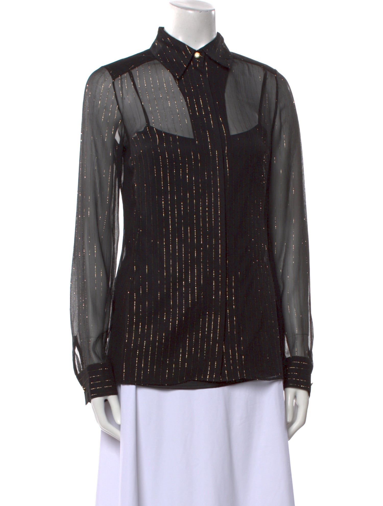 Leggiadro Silk Long Sleeve Button-Up Top