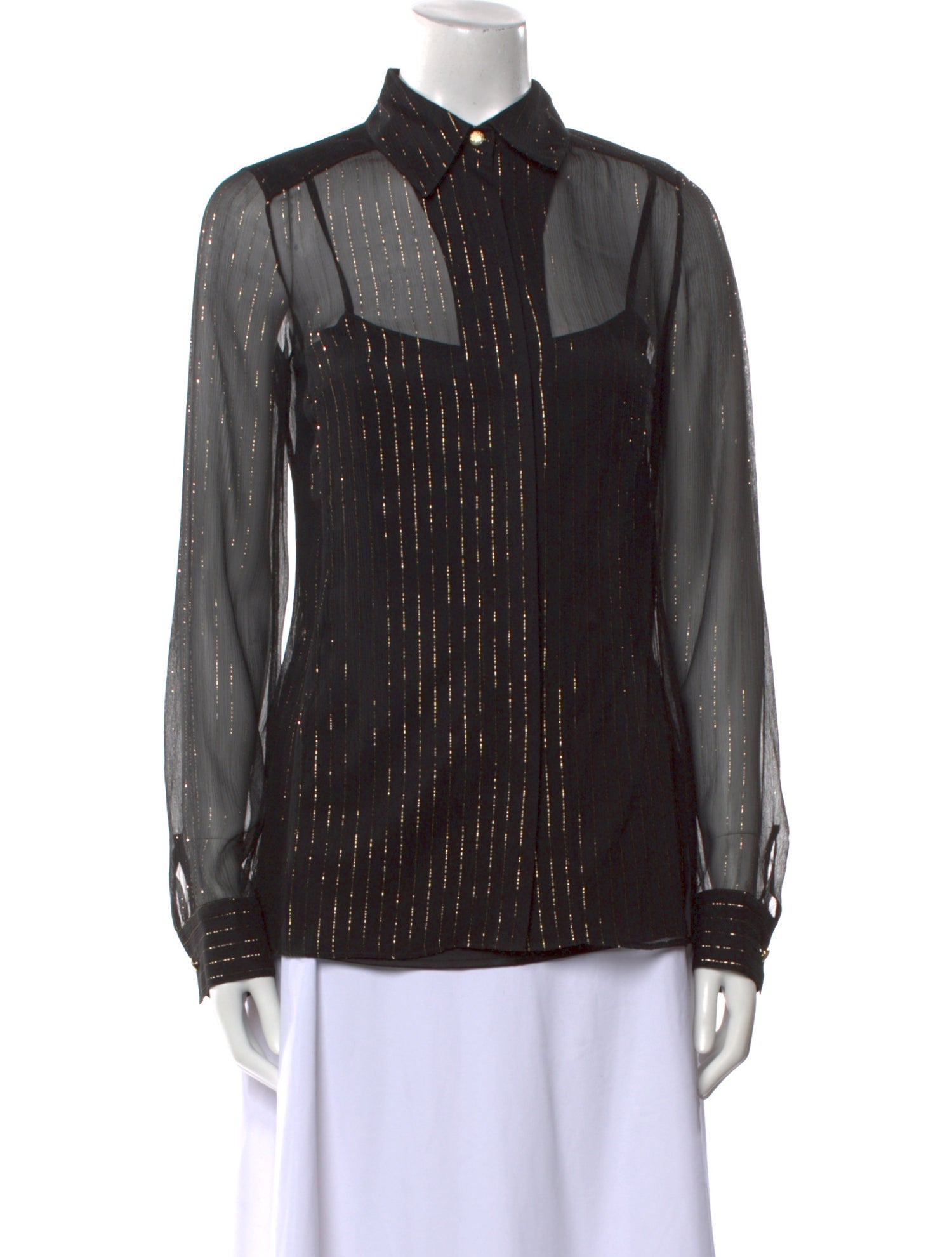 Leggiadro Silk Striped Button-Up Top