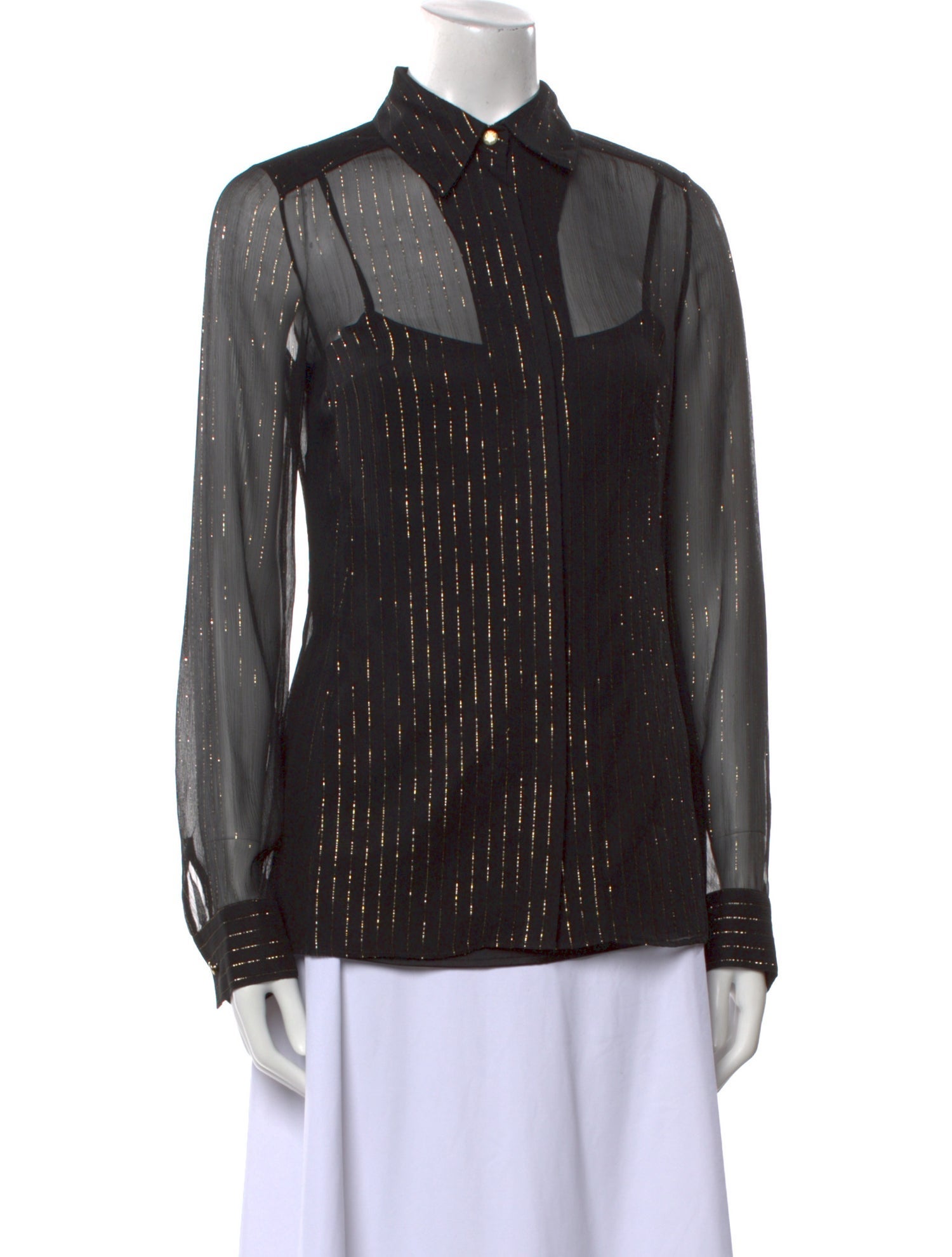 Leggiadro Silk Long Sleeve Button-Up Top