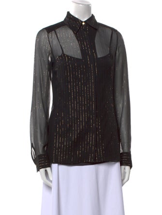 Leggiadro Silk Long Sleeve Button-Up Top