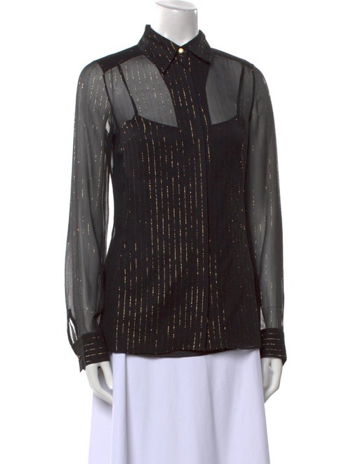 Leggiadro Silk Long Sleeve Button-Up Top