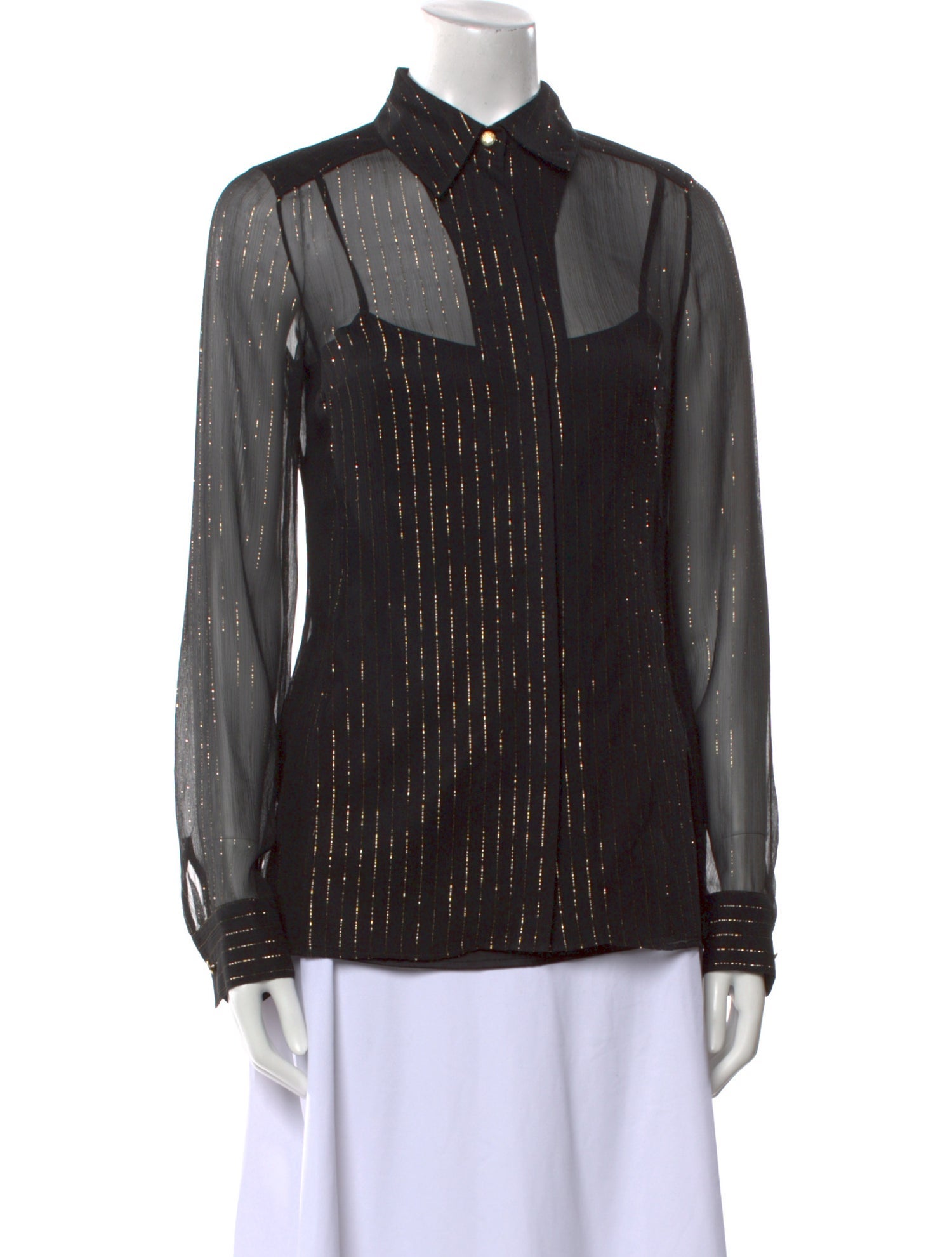 Leggiadro Silk Long Sleeve Button-Up Top