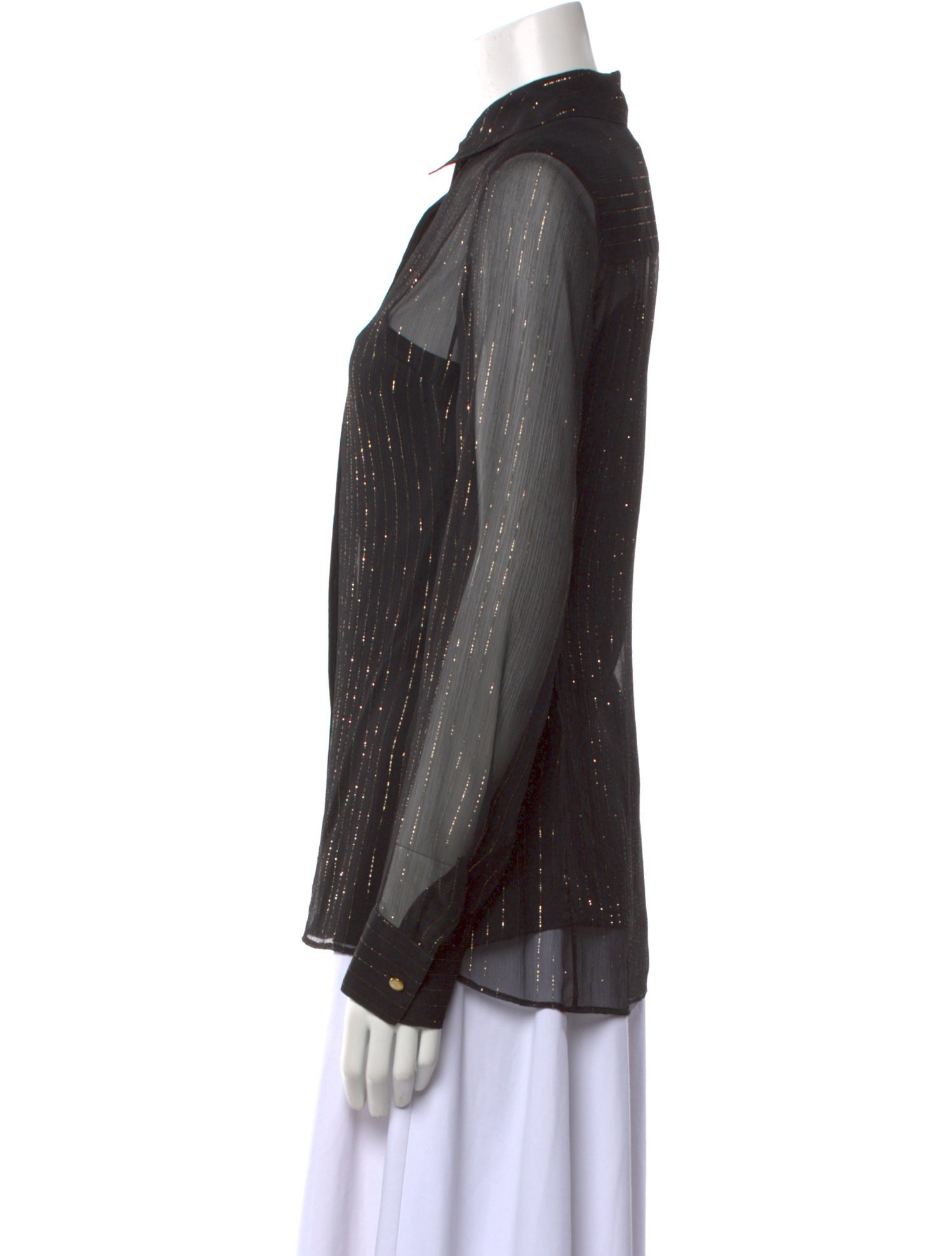 Leggiadro Silk Long Sleeve Button-Up Top