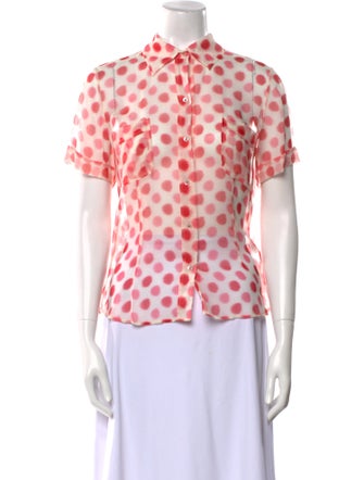 Leggiadro Silk Polka Dot Print Button-Up Top