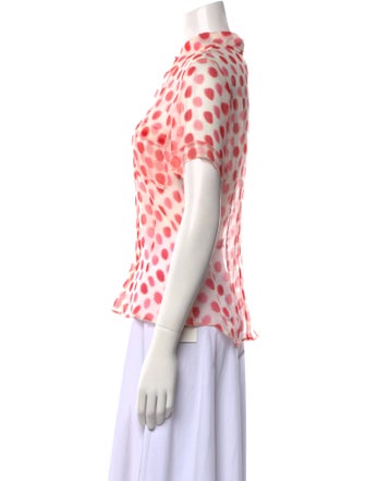Leggiadro Silk Polka Dot Print Button-Up Top