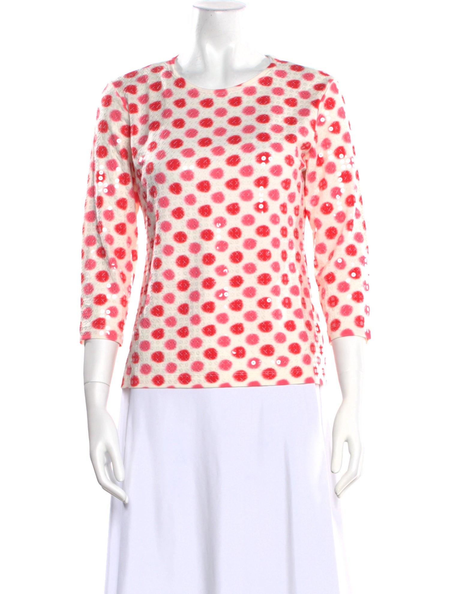 Leggiadro Polka Dot Print Crew Neck Blouse