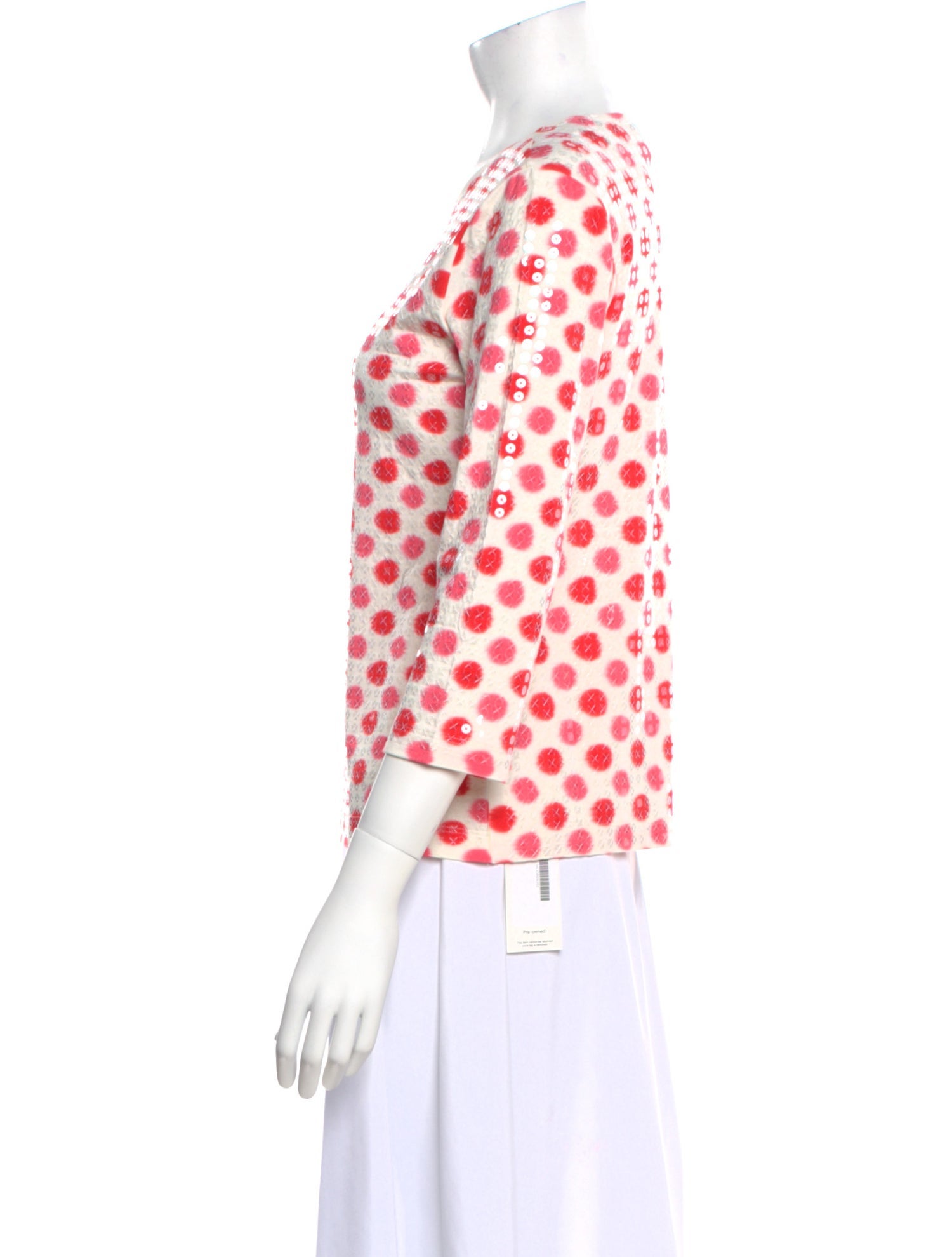 Leggiadro Polka Dot Print Crew Neck Blouse