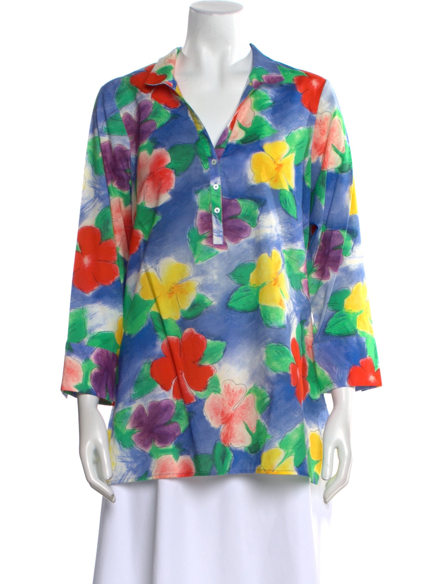 Leggiadro Floral Print V-Neck Polo w/ Tags