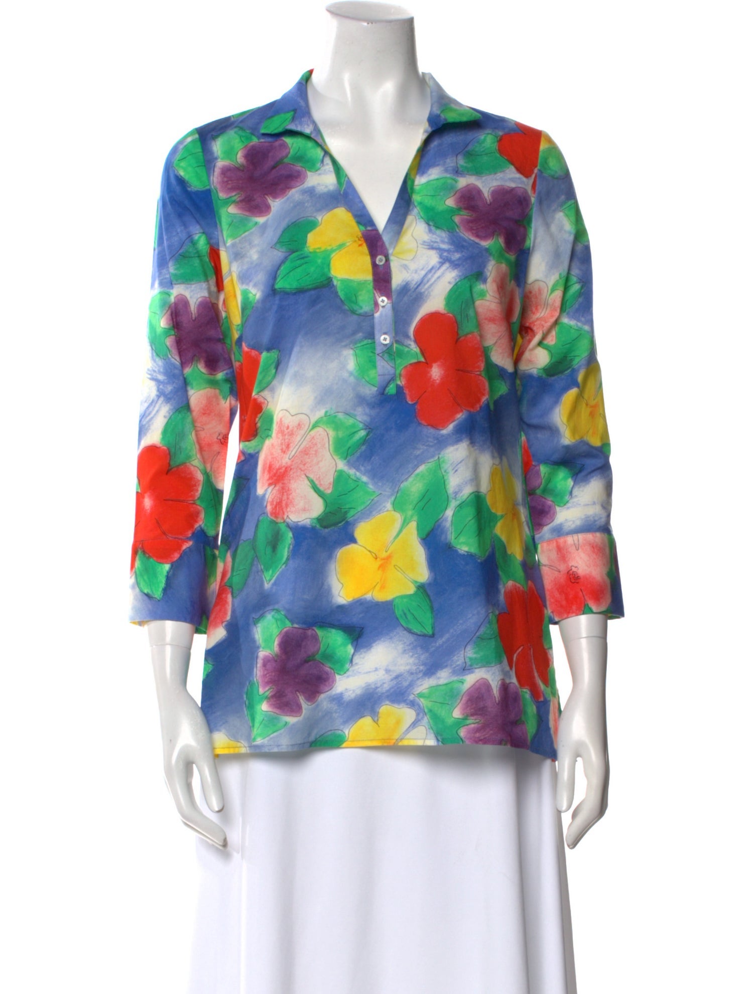 Leggiadro Printed V-Neck Blouse w/ Tags