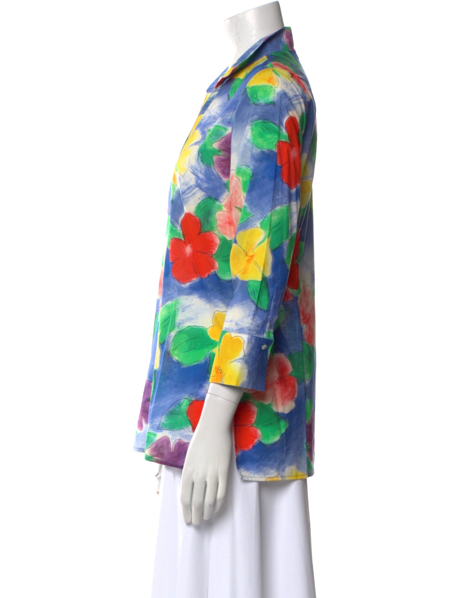 Leggiadro Floral Print V-Neck Blouse w/ Tags