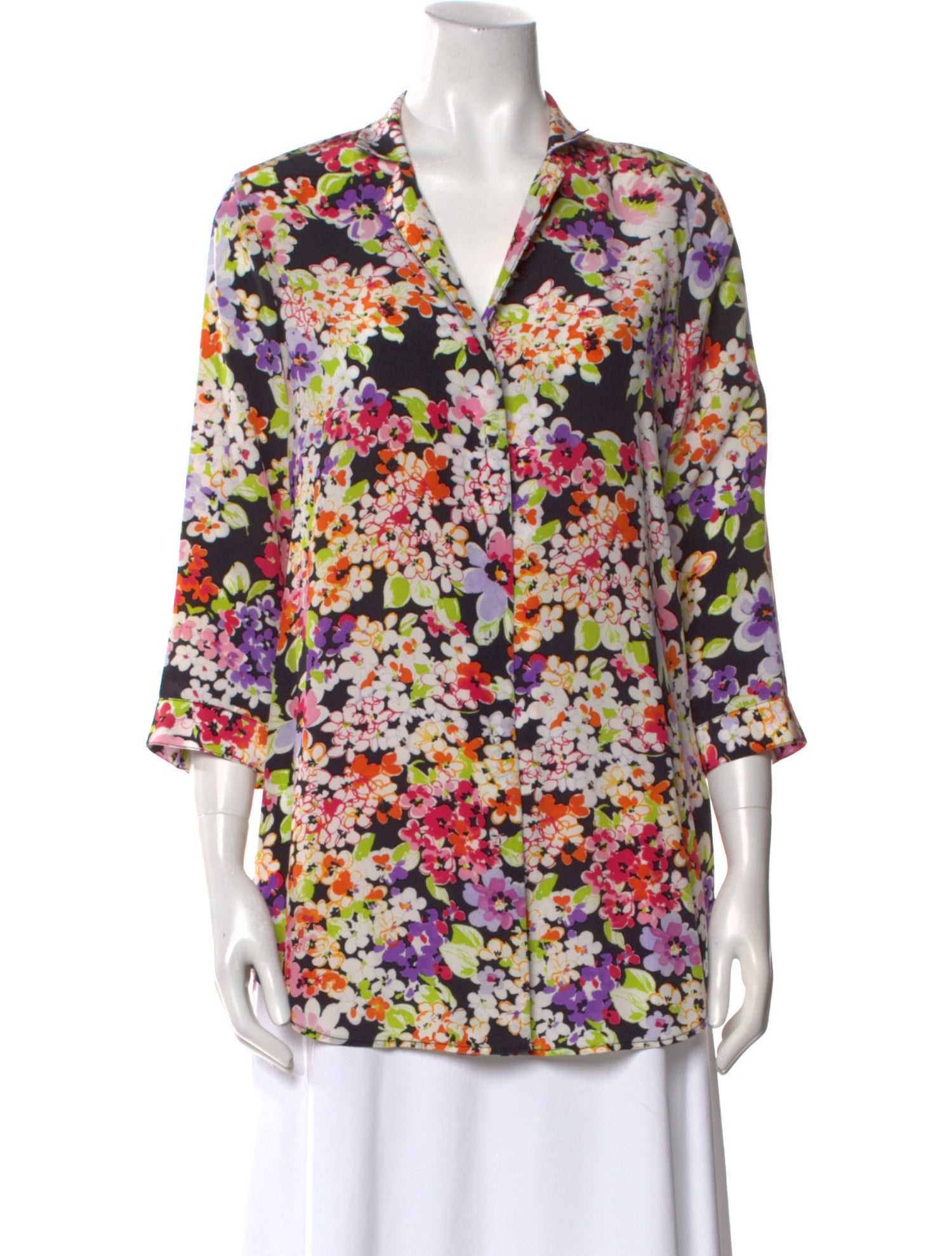Leggiadro Silk Floral Print Button-Up Top w/ Tags