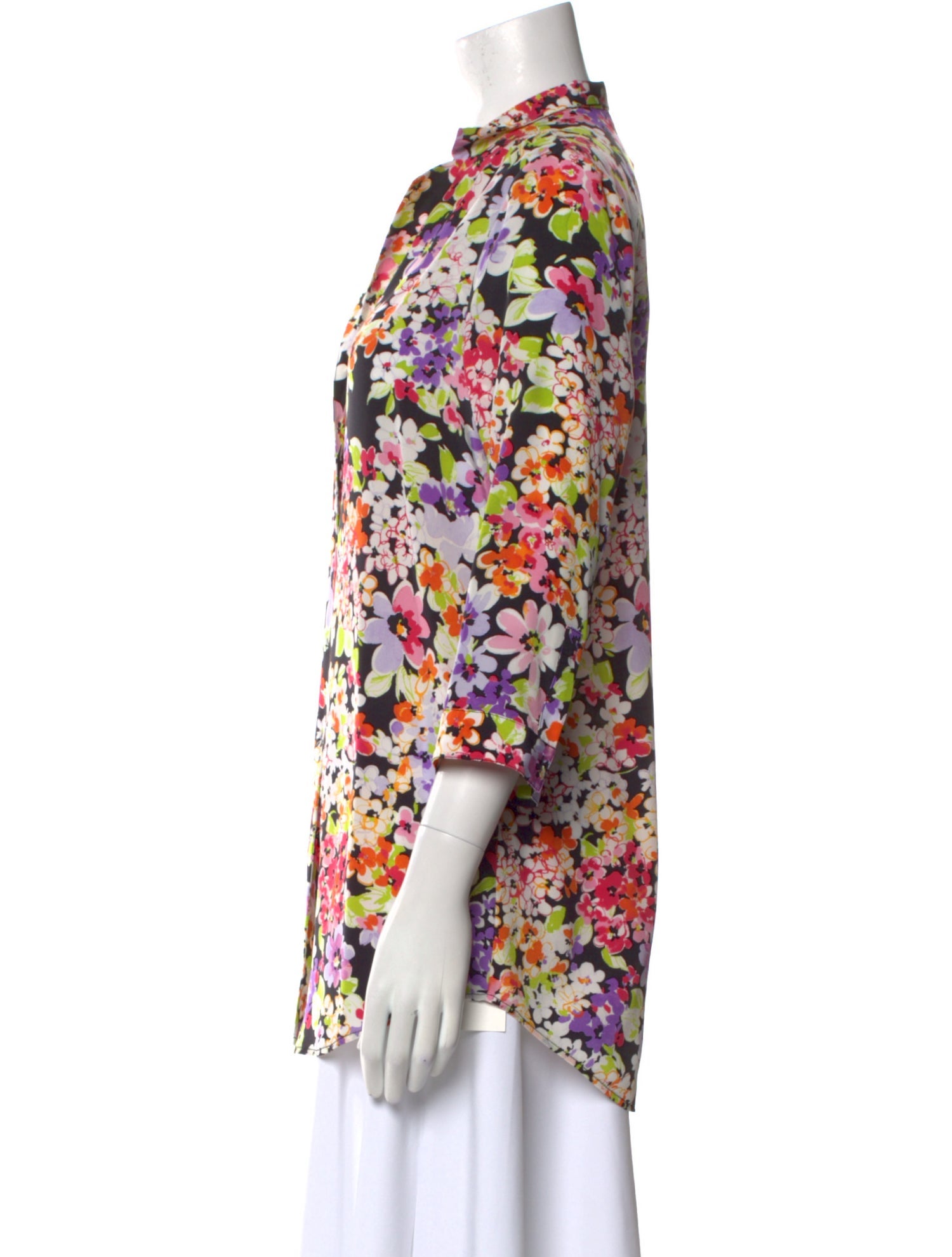 Leggiadro Silk Floral Print Button-Up Top w/ Tags