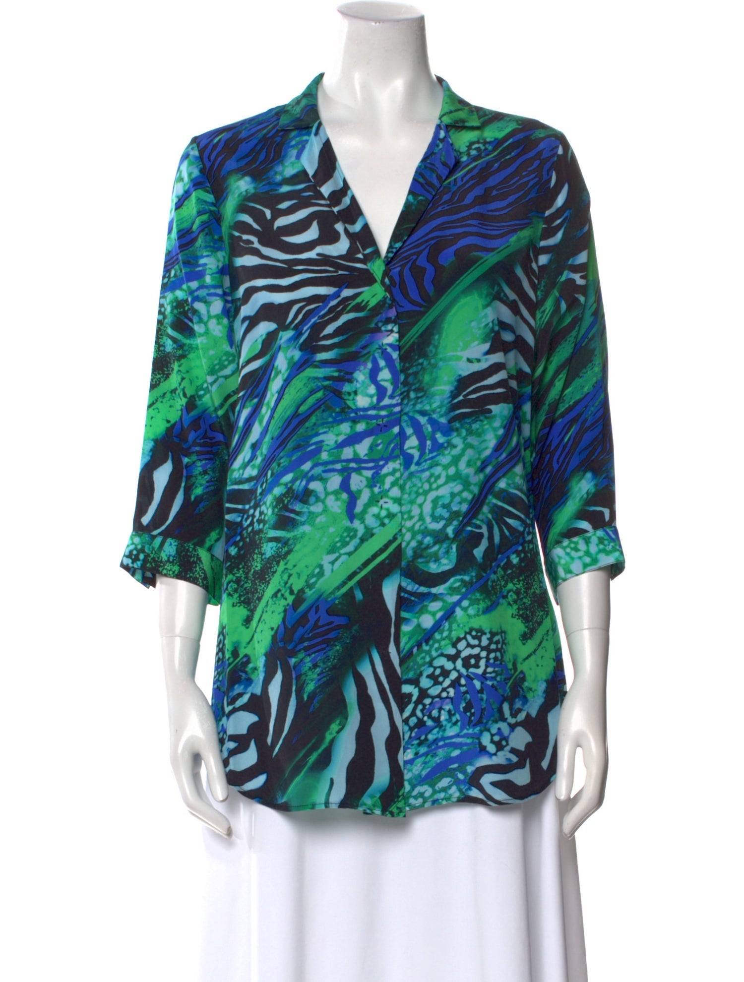 Leggiadro Silk Printed Button-Up Top w/ Tags