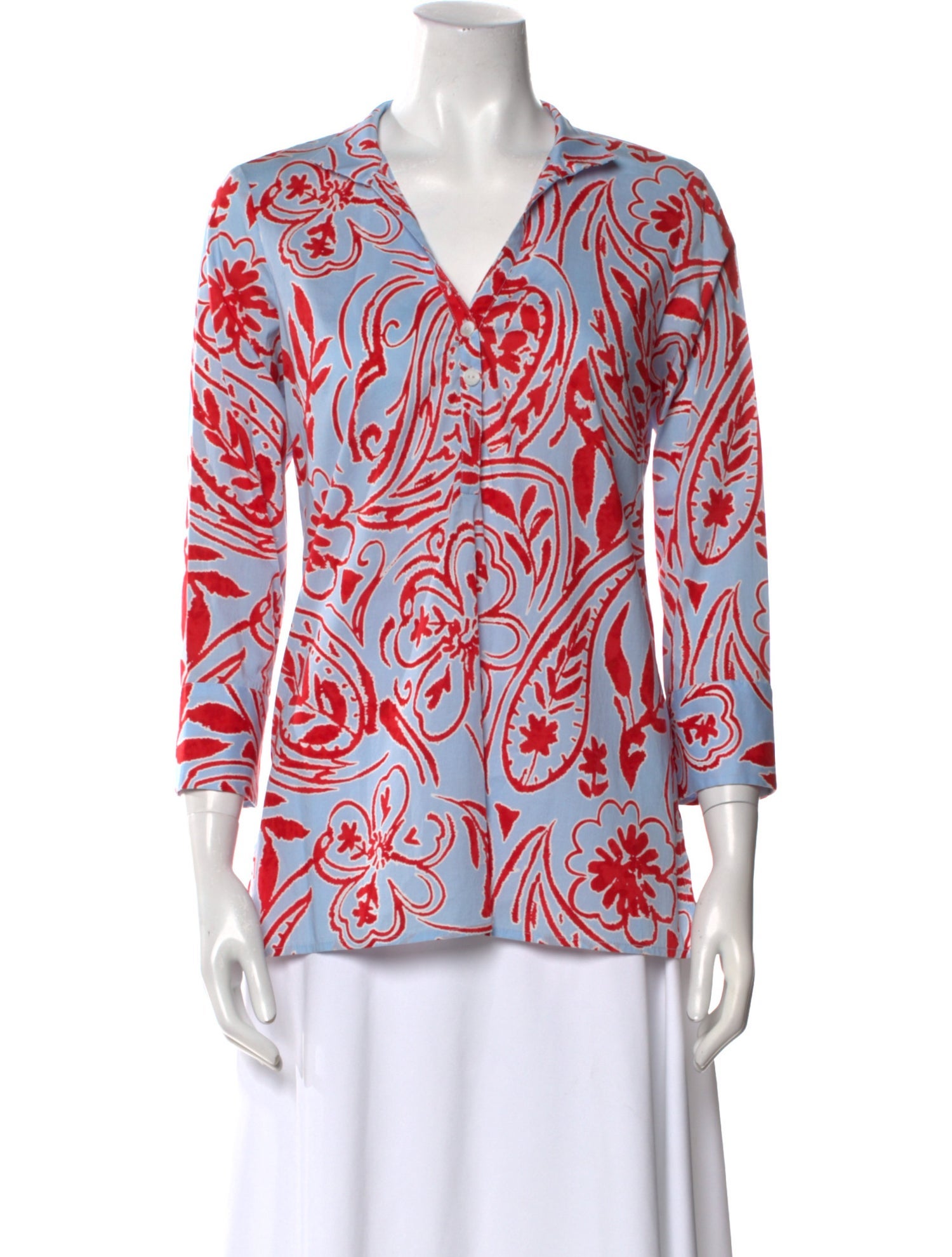Leggiadro Printed V-Neck Blouse w/ Tags