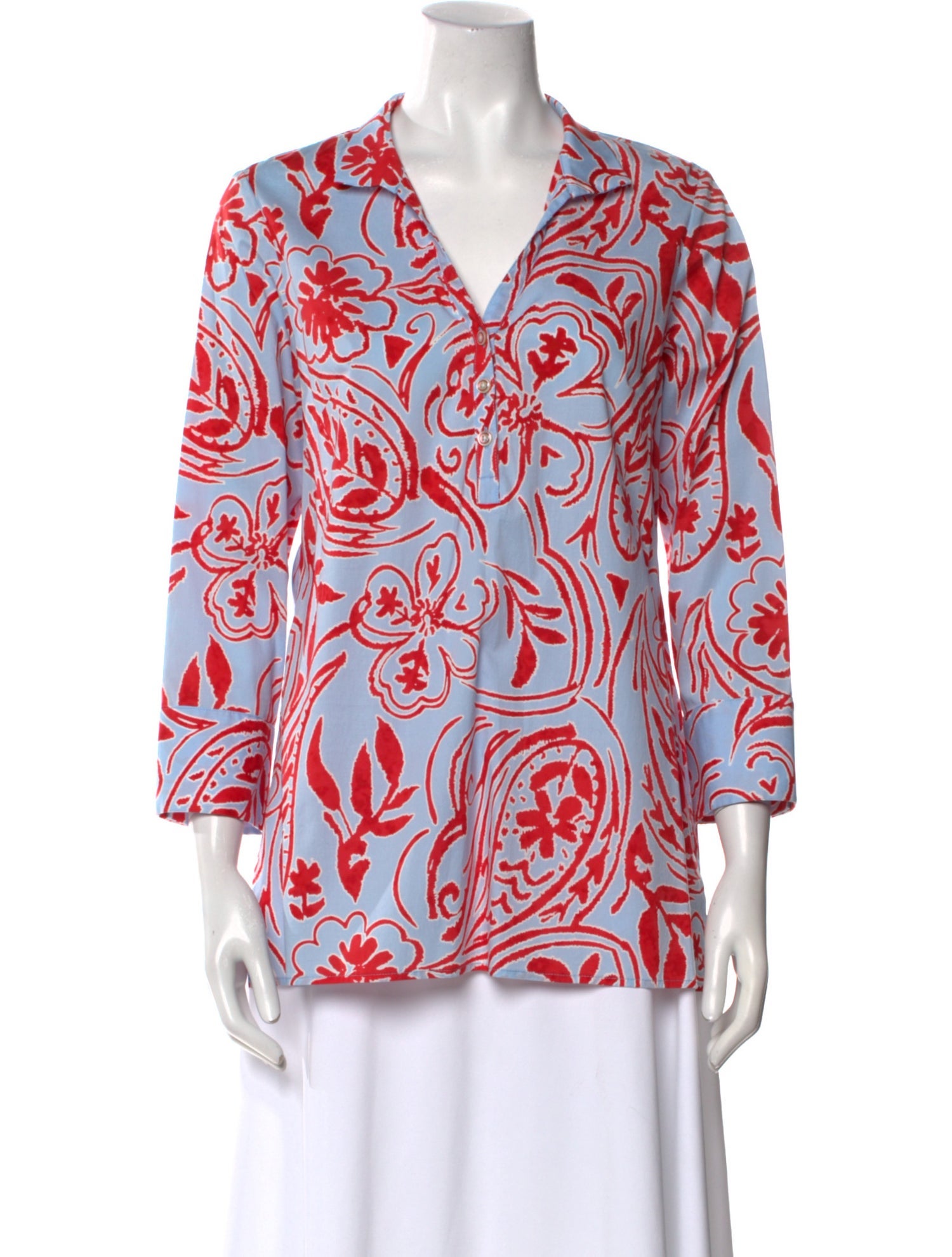 Leggiadro Printed V-Neck Blouse w/ Tags