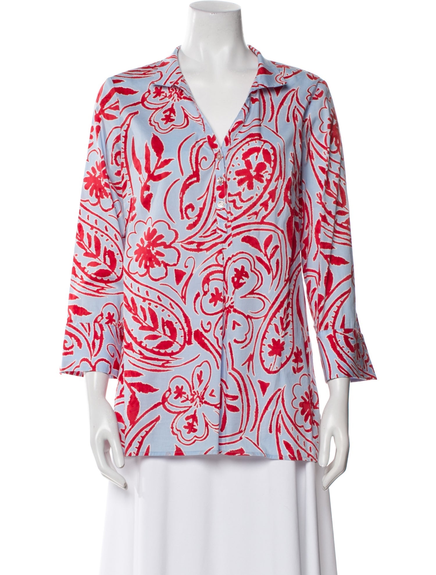 Leggiadro Printed V-Neck Blouse w/ Tags