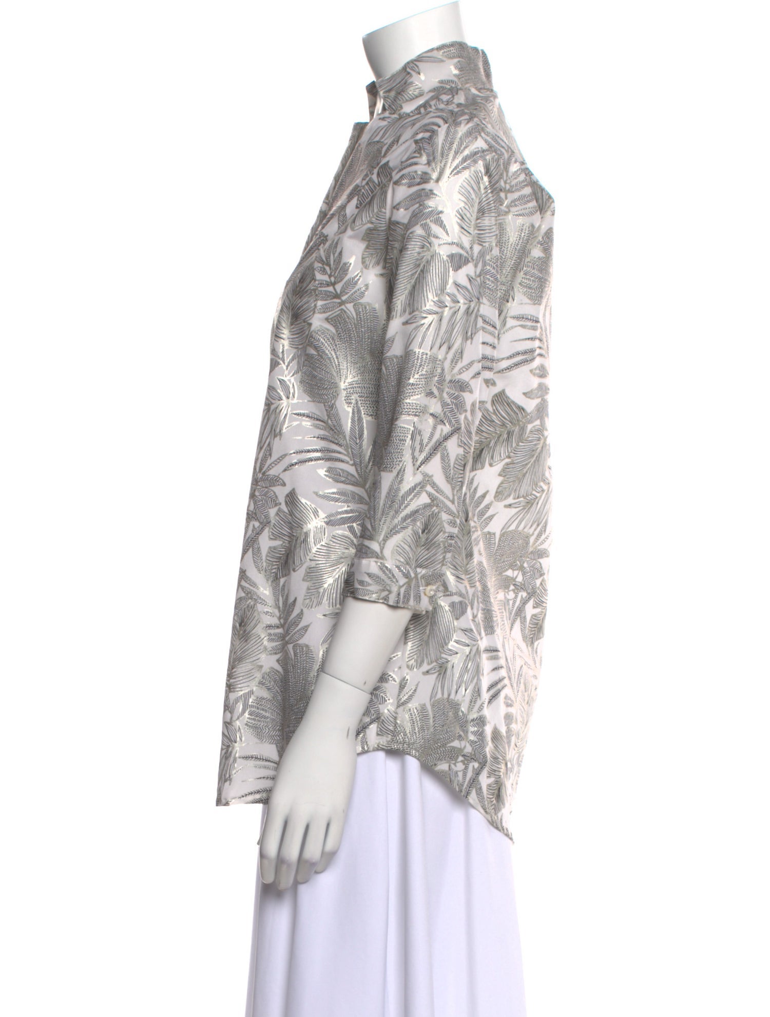 Leggiadro Printed Three-Quarter Sleeve Button-Up Top w/ Tags