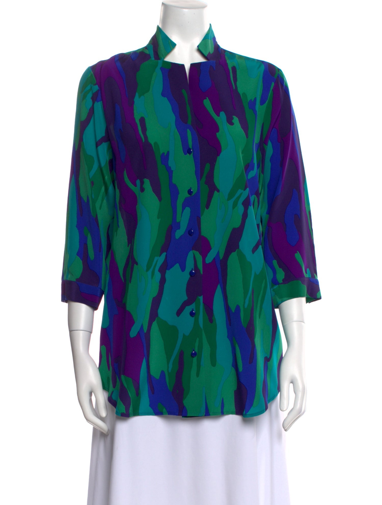 Leggiadro Silk Printed Button-Up Top w/ Tags