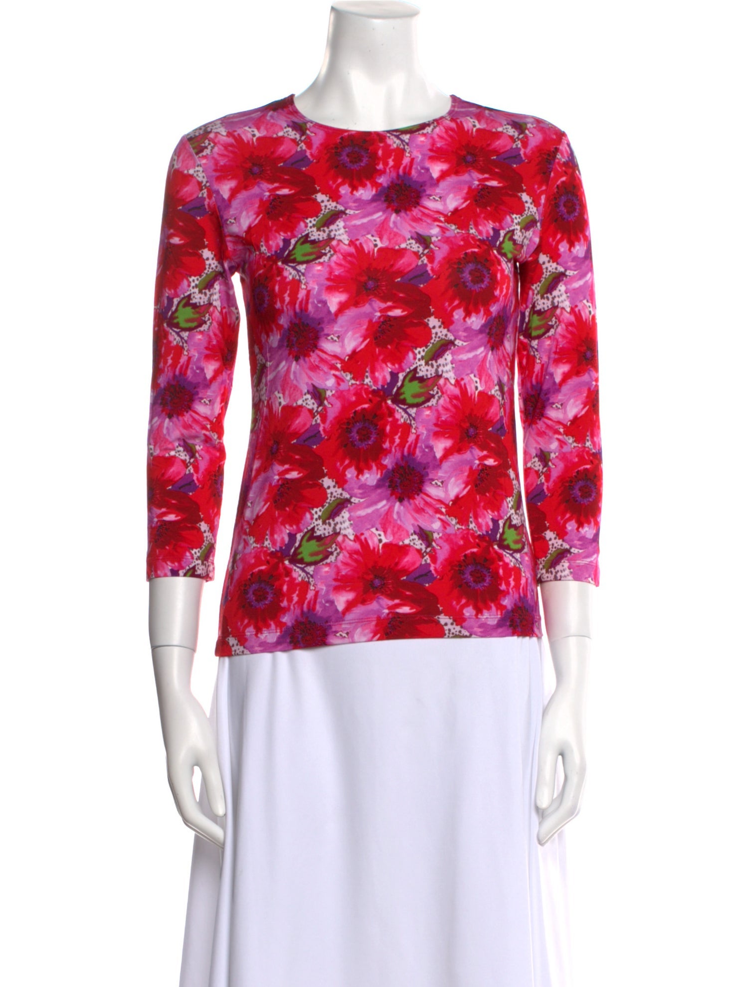 Leggiadro Floral Print Crew Neck Top w/ Tags