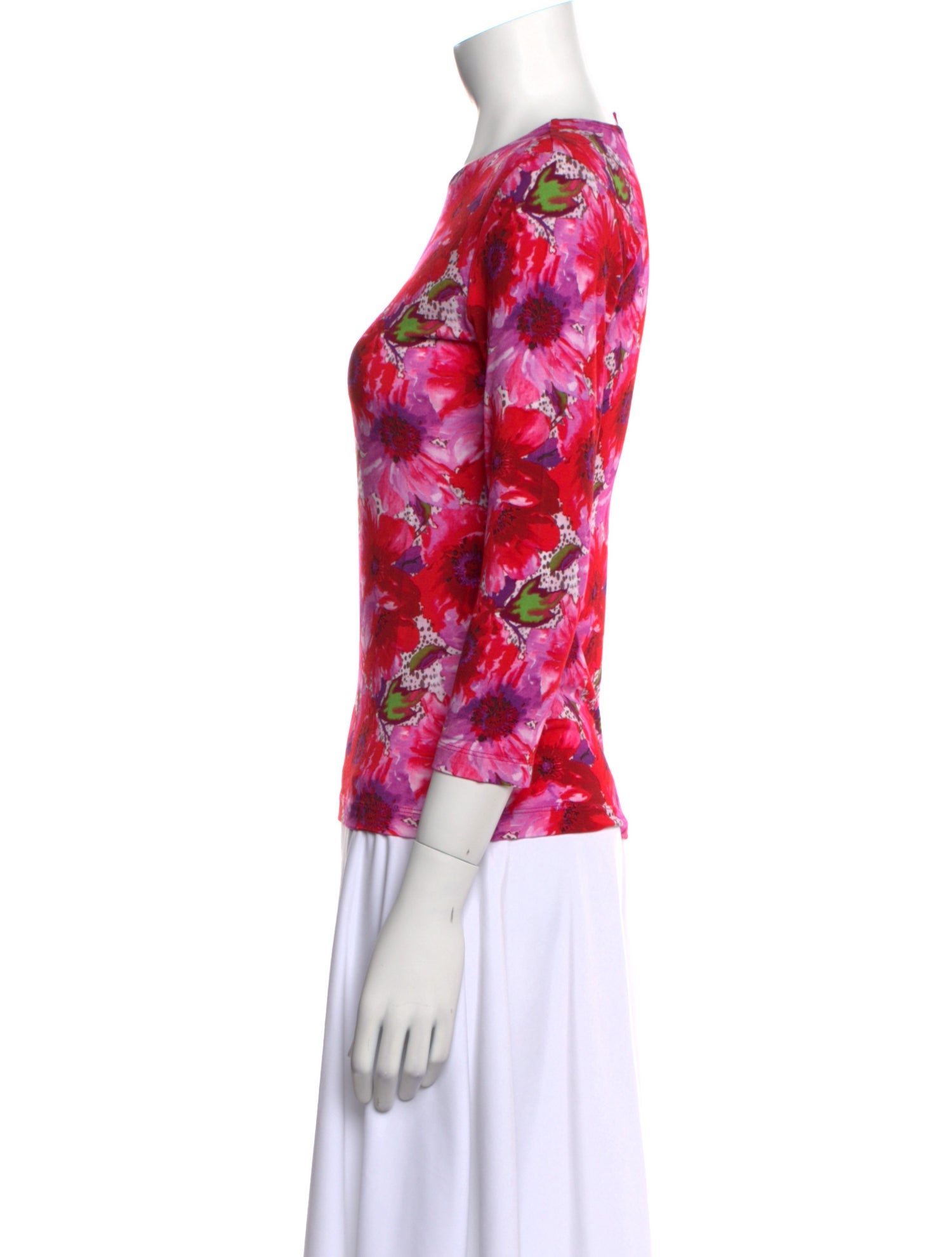 Leggiadro Floral Print Crew Neck Top w/ Tags