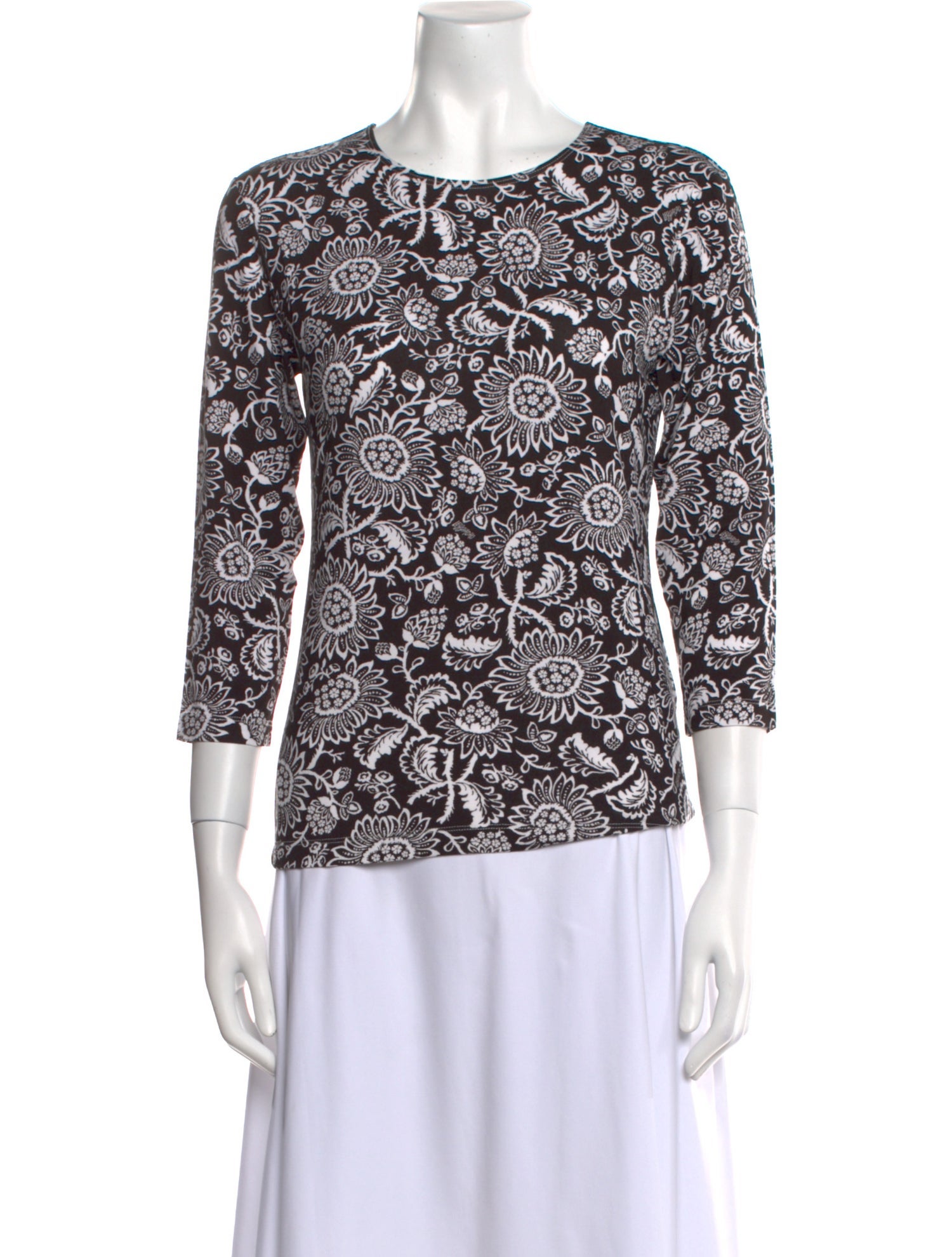 Leggiadro Floral Print Crew Neck Top