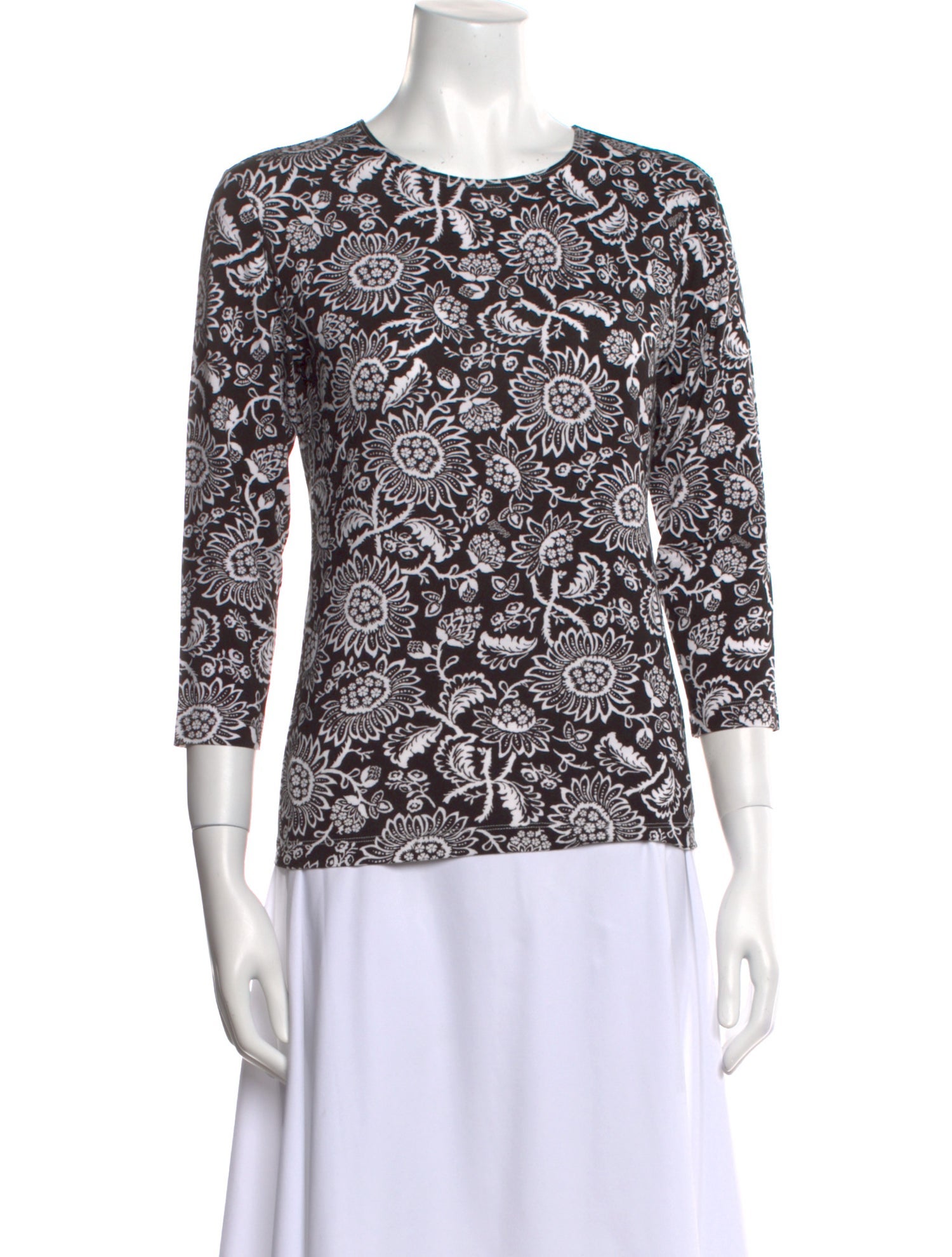 Leggiadro Floral Print Crew Neck Top w/ Tags