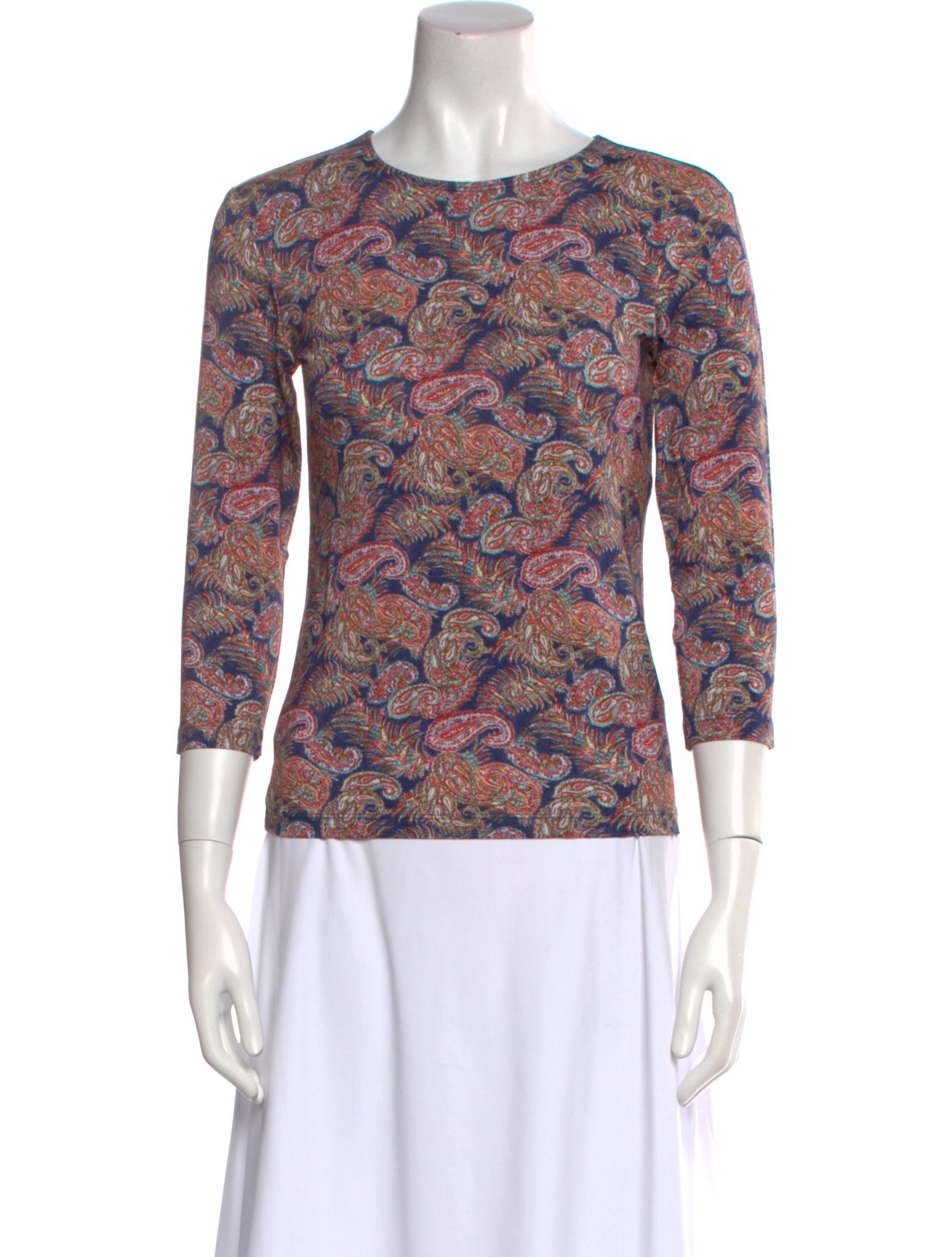 Leggiadro Paisley Print Crew Neck Top w/ Tags